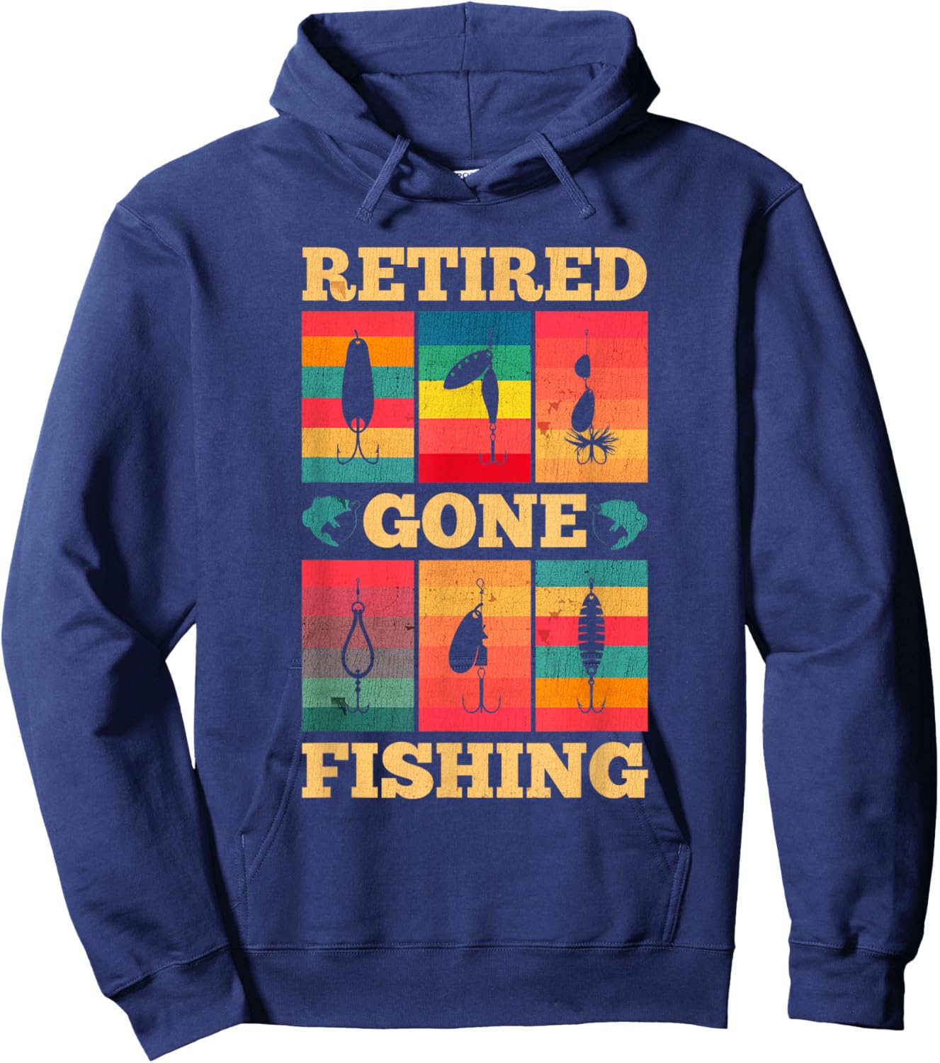 Retired Gone Fishing Fish Hook Grandpa Grandparents Day Hoodie - Hoodie | Navy