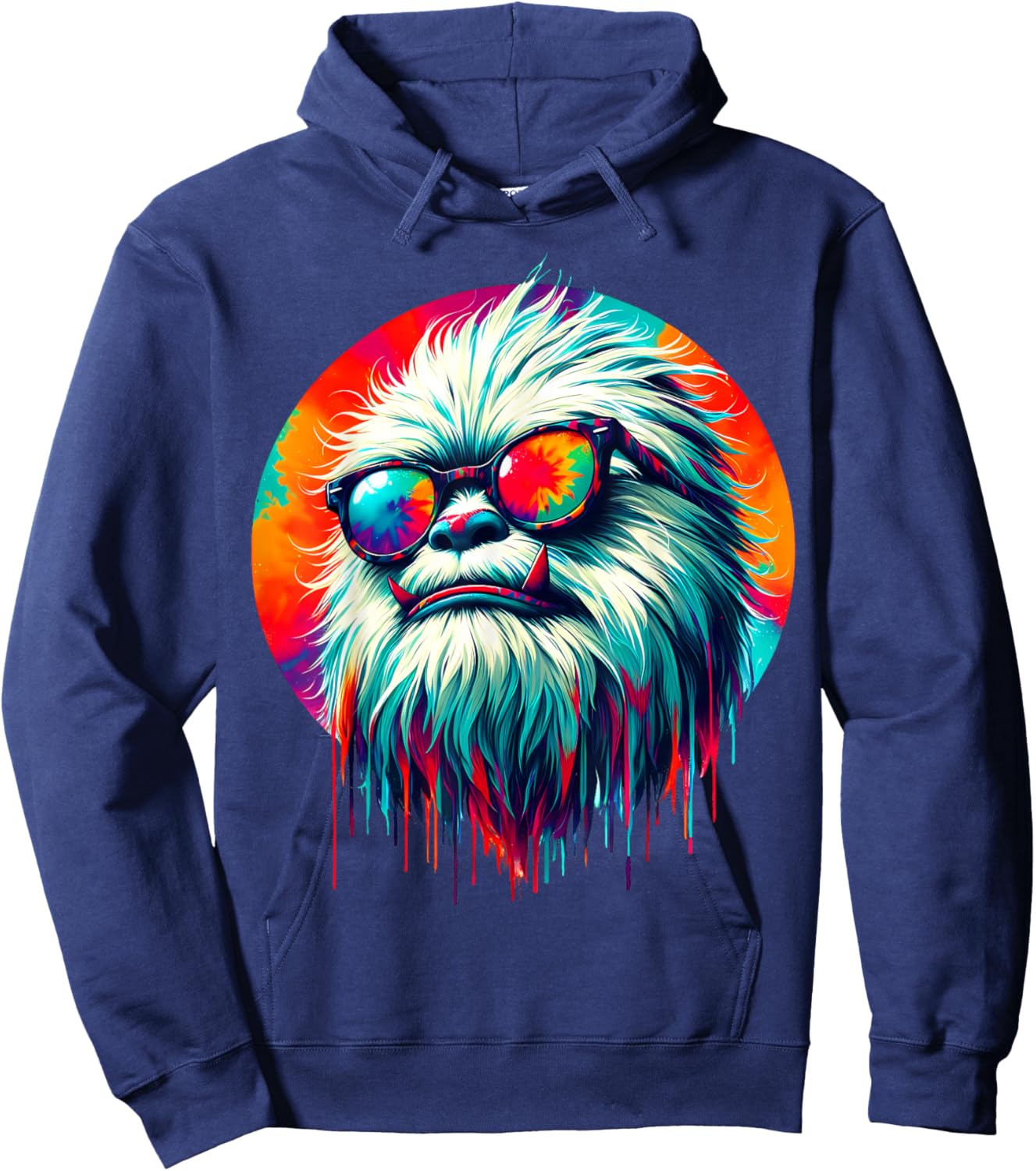 Cool Tie Dye Sunglasses Yeti Graphic Illustration Art Hoodie - Hoodie | Navy