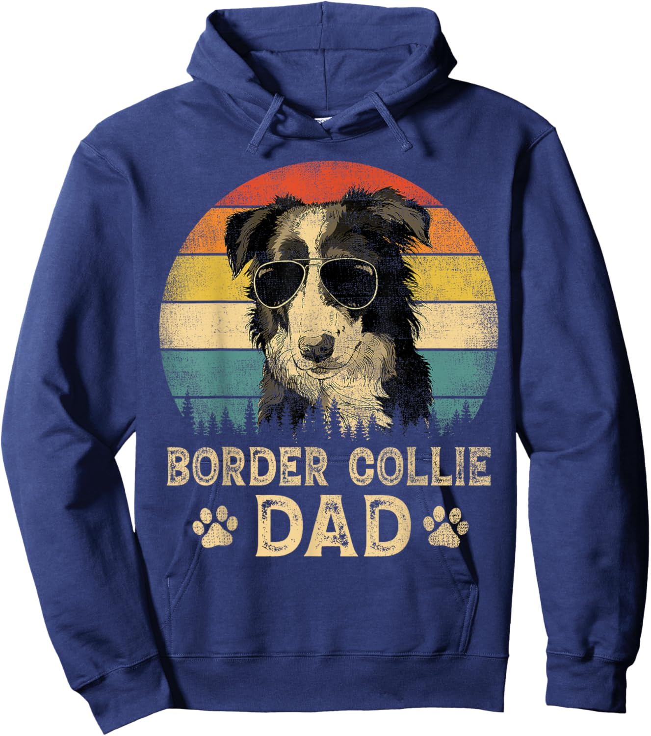 Vintage Border Collie Dad Dog Lovers Father's Day Hoodie - Hoodie | Navy