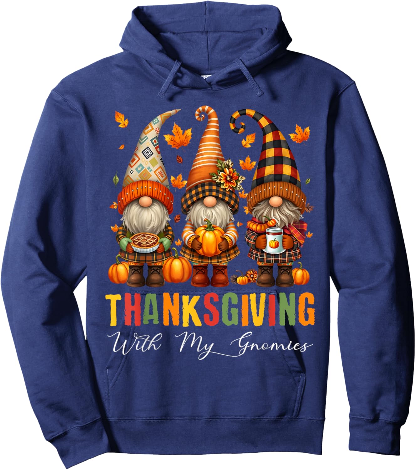 Thanksgiving with My Gnomies Thanksgiving Women Men Pumpkin Hoodie - Hoodie | Navy
