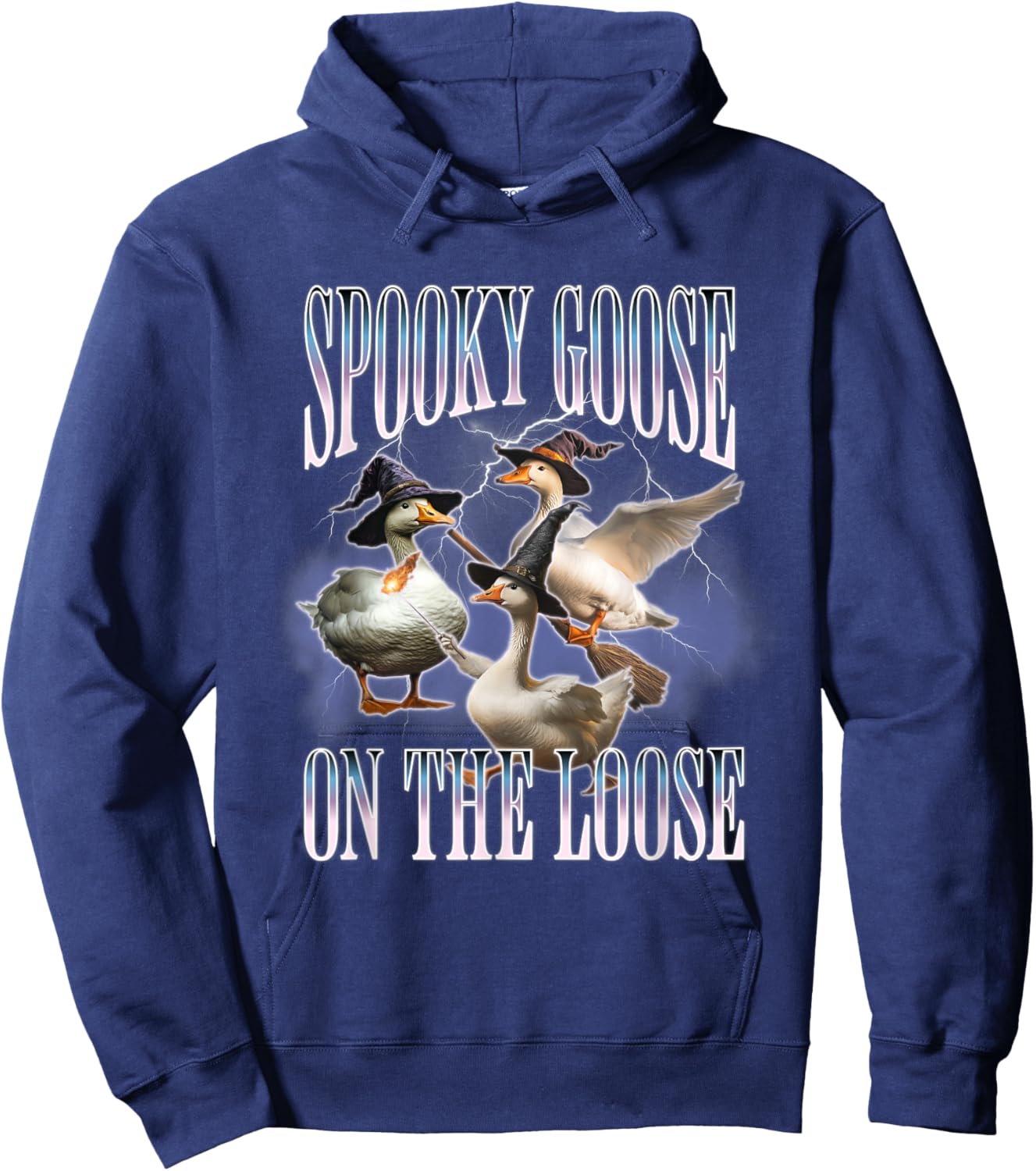 Spooky Goose On The Loose Silly Goose Meme Retro Halloween Hoodie - Hoodie | Navy