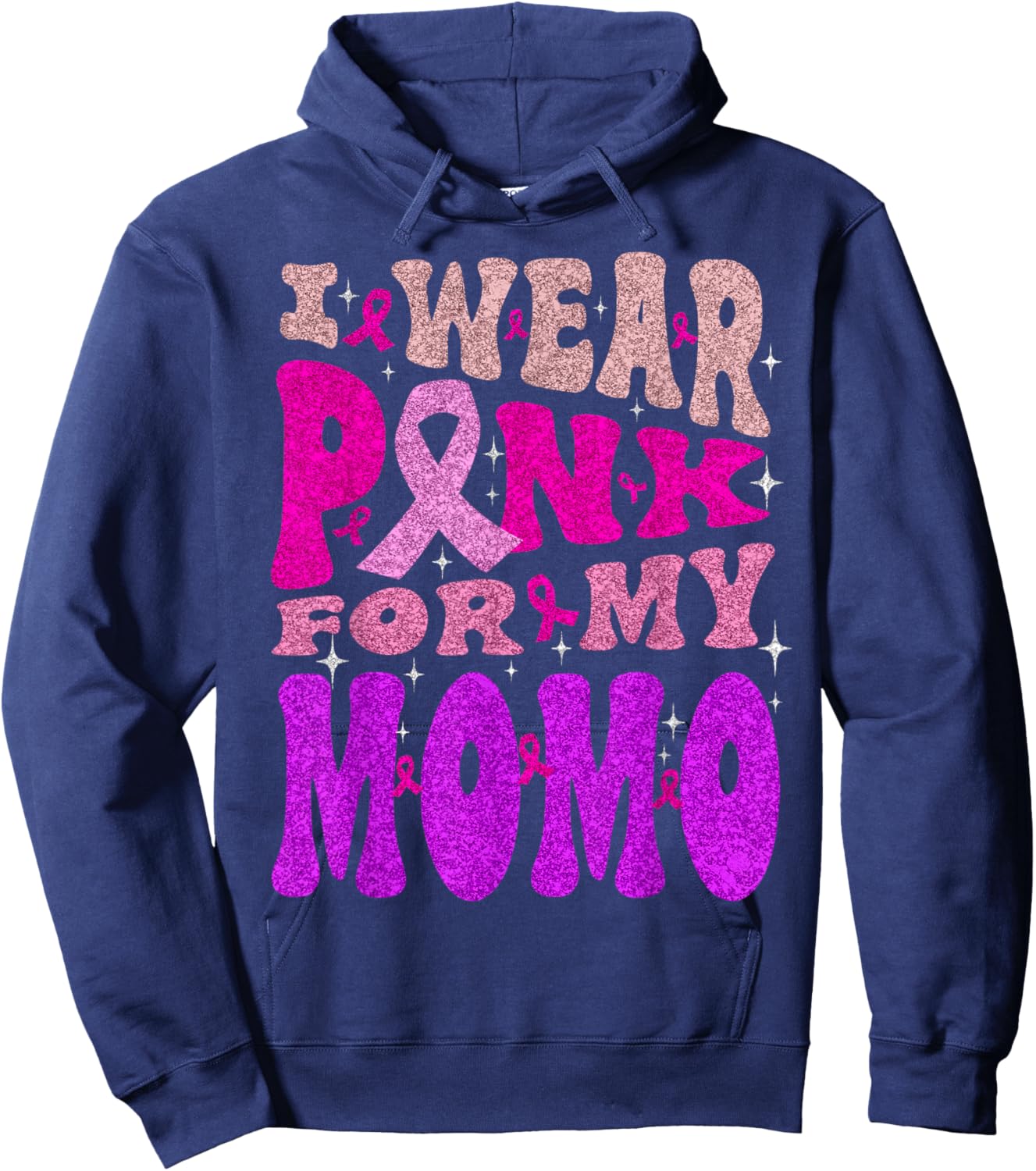 Wear Pink For My Momo Breast Cancer Warrior Support Squad Hoodie - Hoodie | Navy