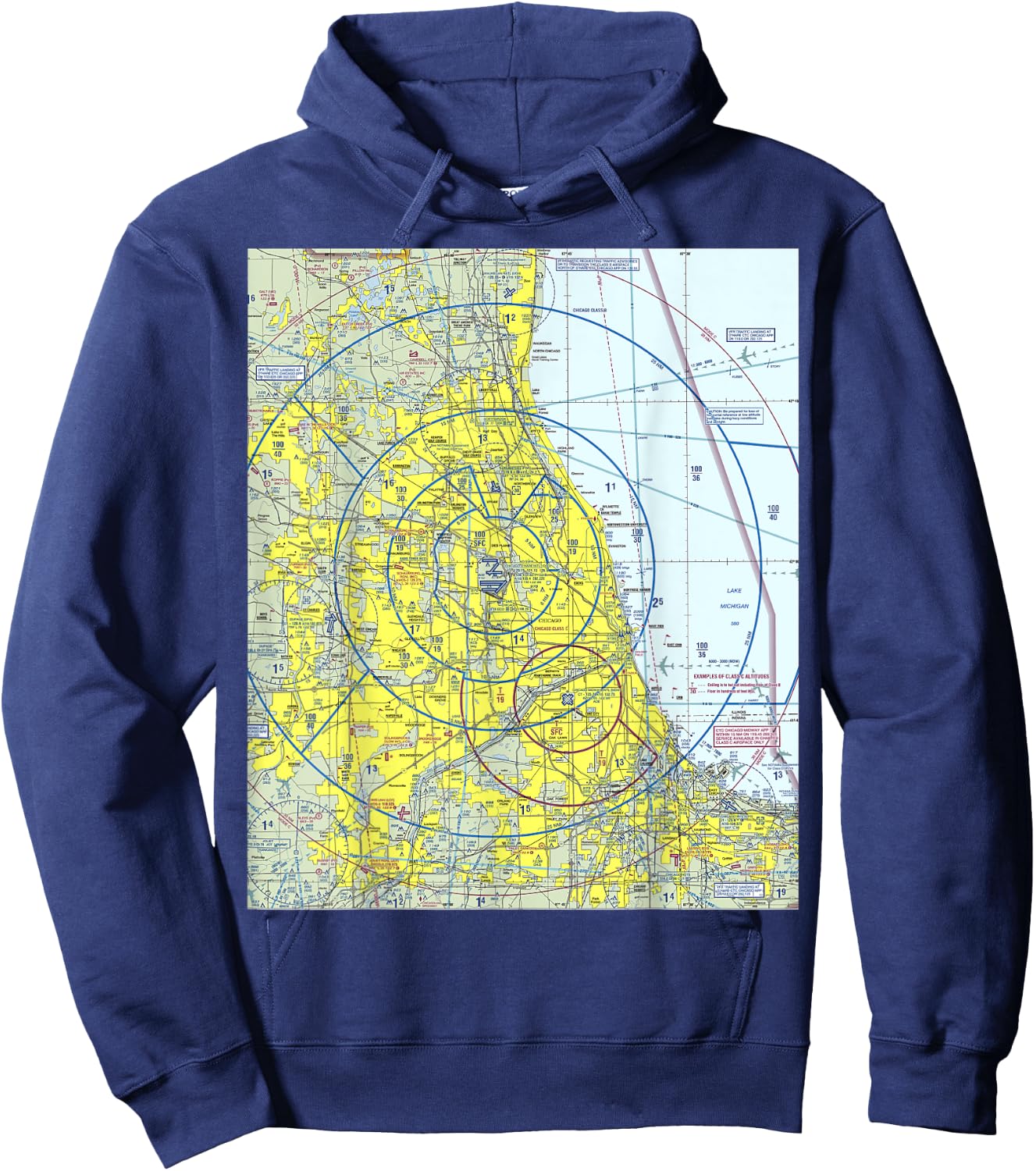 Aeronautical VFR Sectional Chart - Chicago Hoodie - Hoodie | Navy