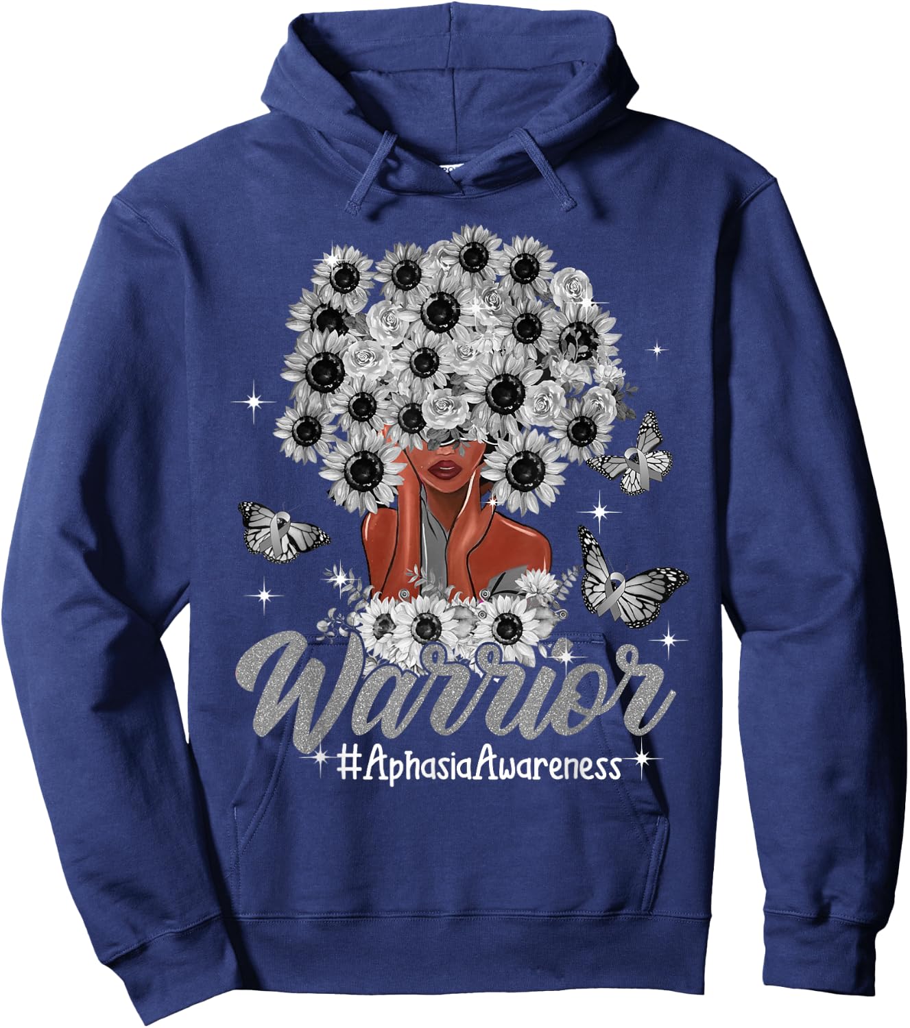 Warrior Black Women Sunflower Hair Aphasia Awareness Hoodie - Hoodie | Navy