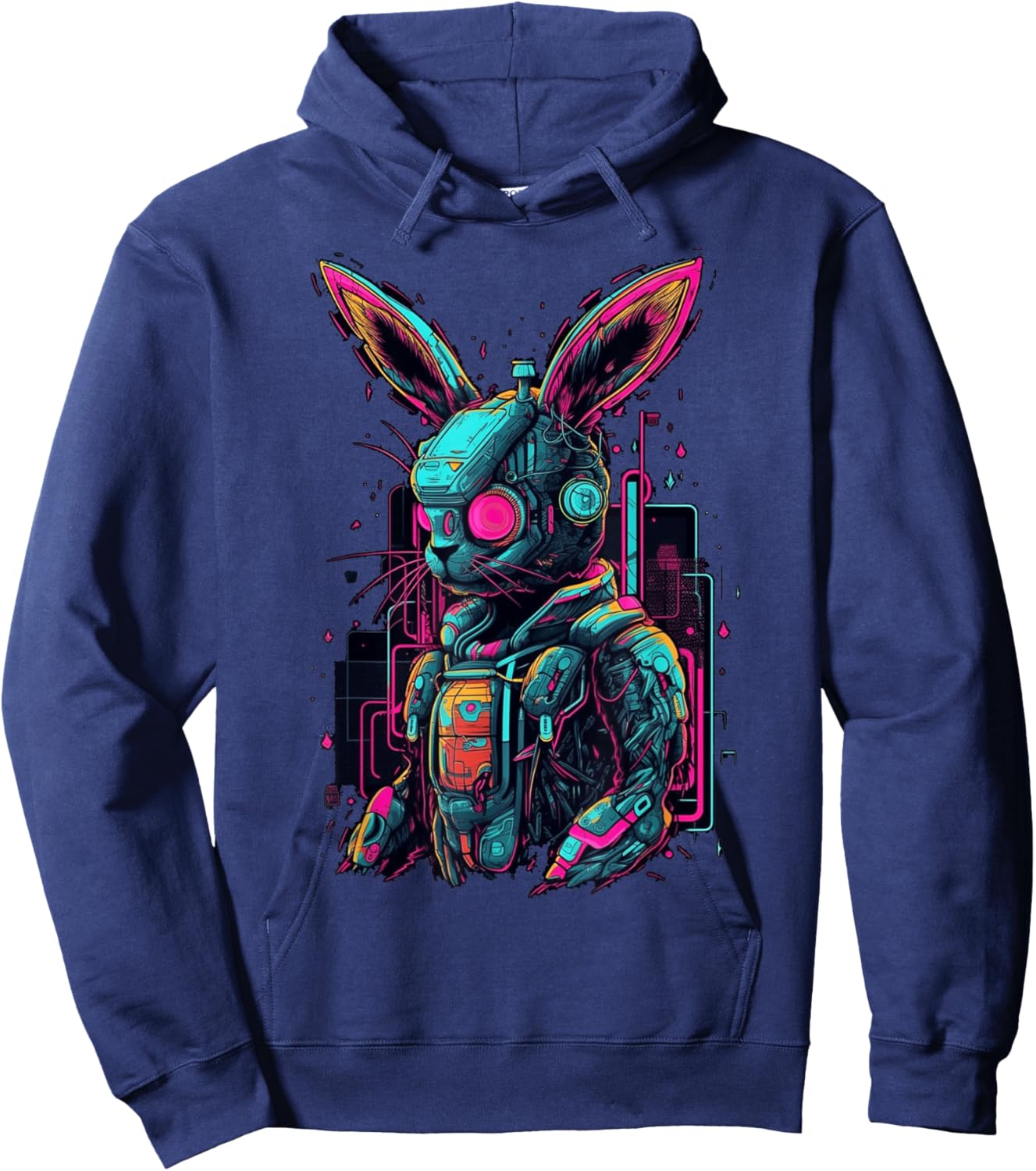 Cyberpunk Bunny Cyborg Rabbit | Cool Gamer Easter Hoodie - Hoodie | Navy