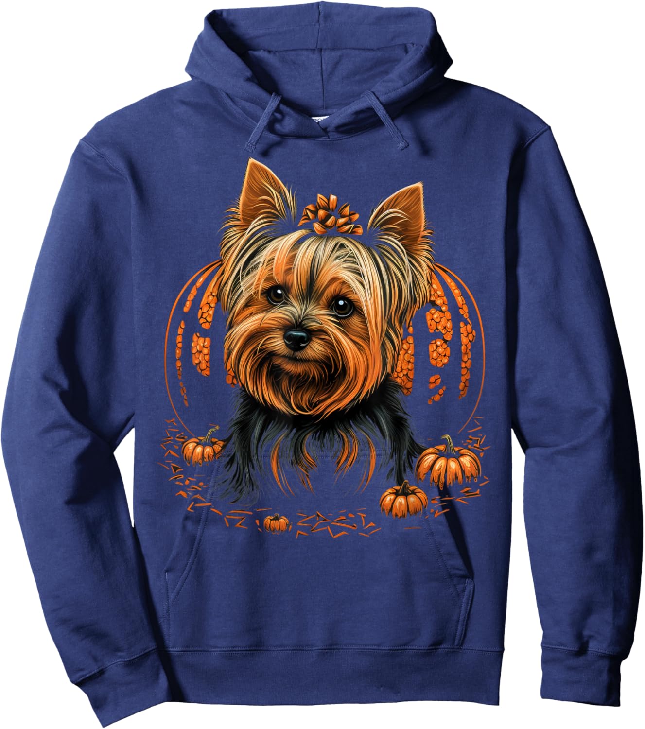 Pumpkin Yorkie Costume on Yorkshire Terrier Halloween Hoodie - Hoodie | Navy