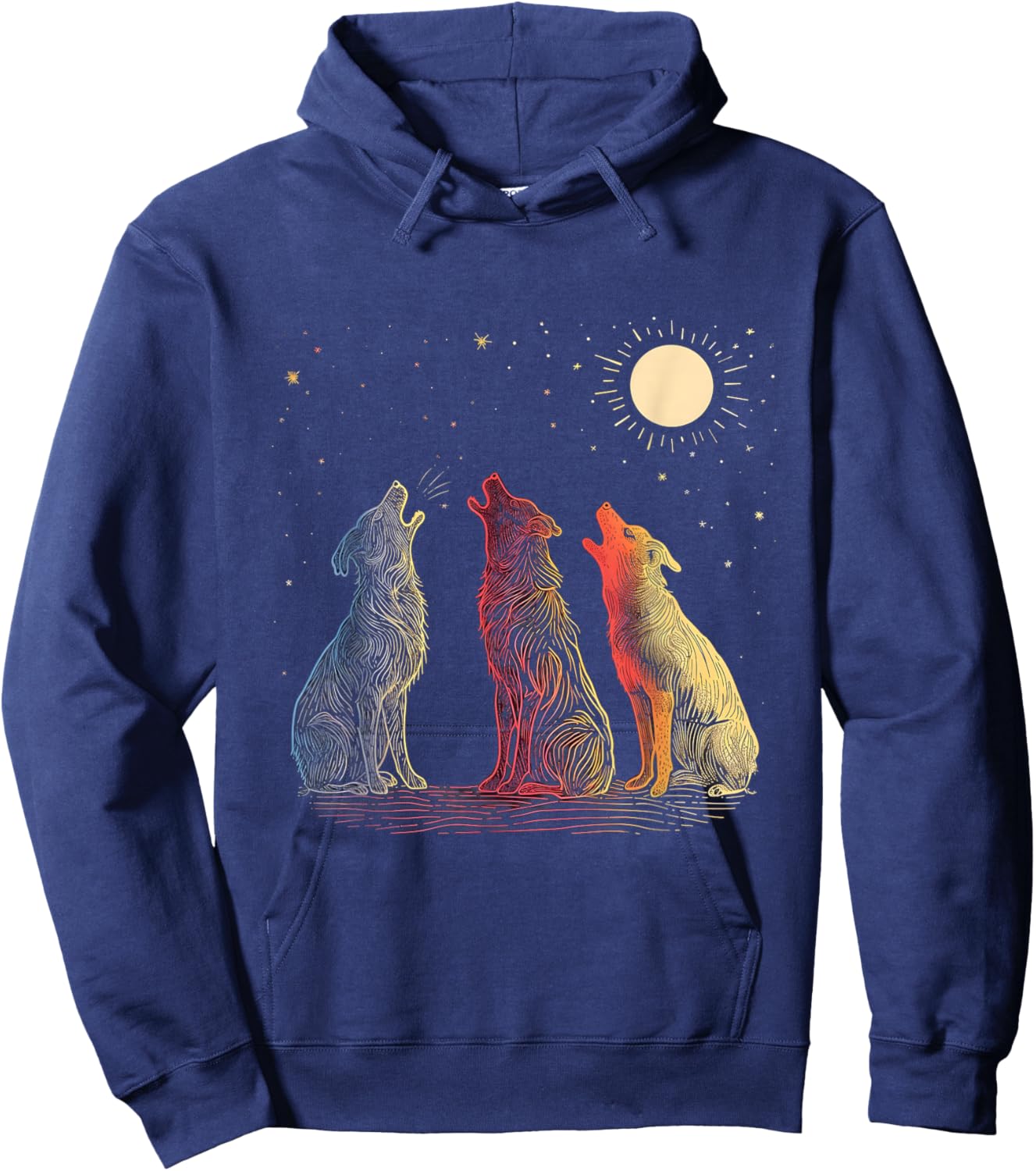 Dog Howling At The Moon Parody 3 Wolf Moon Wildlife Men Women Kids Hoodie - Hoodie | Navy