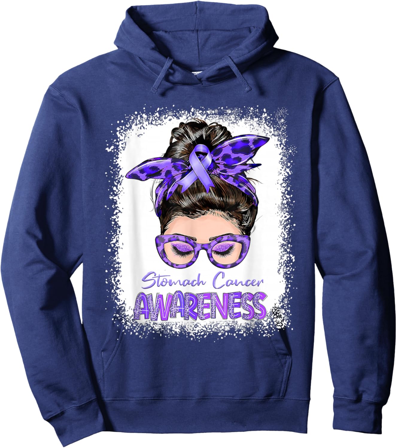 Messy Bun Periwinkle Ribbon Stomach Cancer Awareness Hoodie - Hoodie | Navy