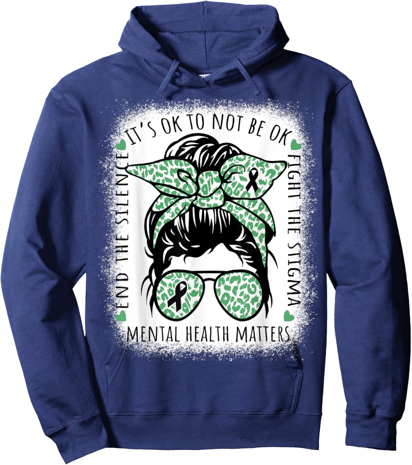 Mental Health Awareness Matters Mental Health Messy Bun Hoodie - Hoodie | Navy