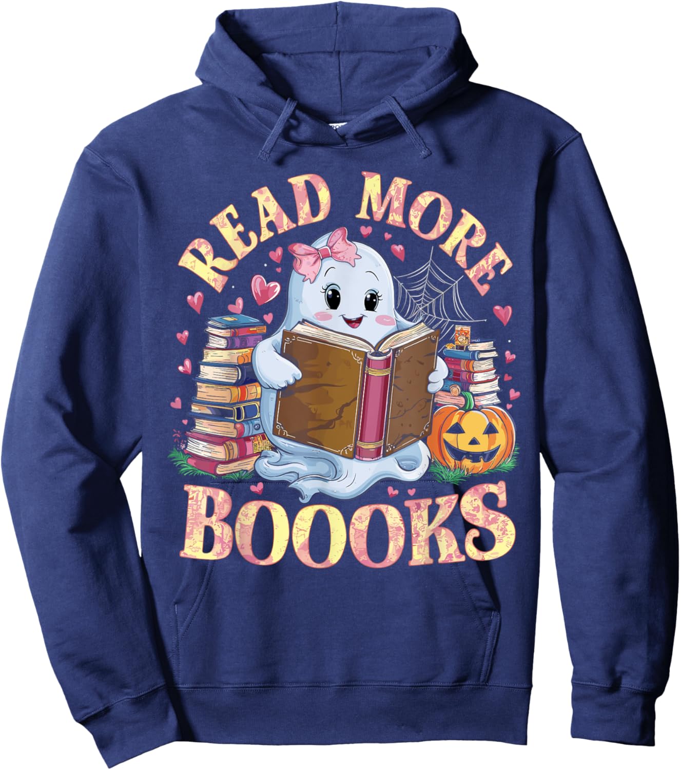 Cute Books Ghost Read More Booooks Funny Teacher Halloween Women Kids Hoodie - Hoodie | Navy