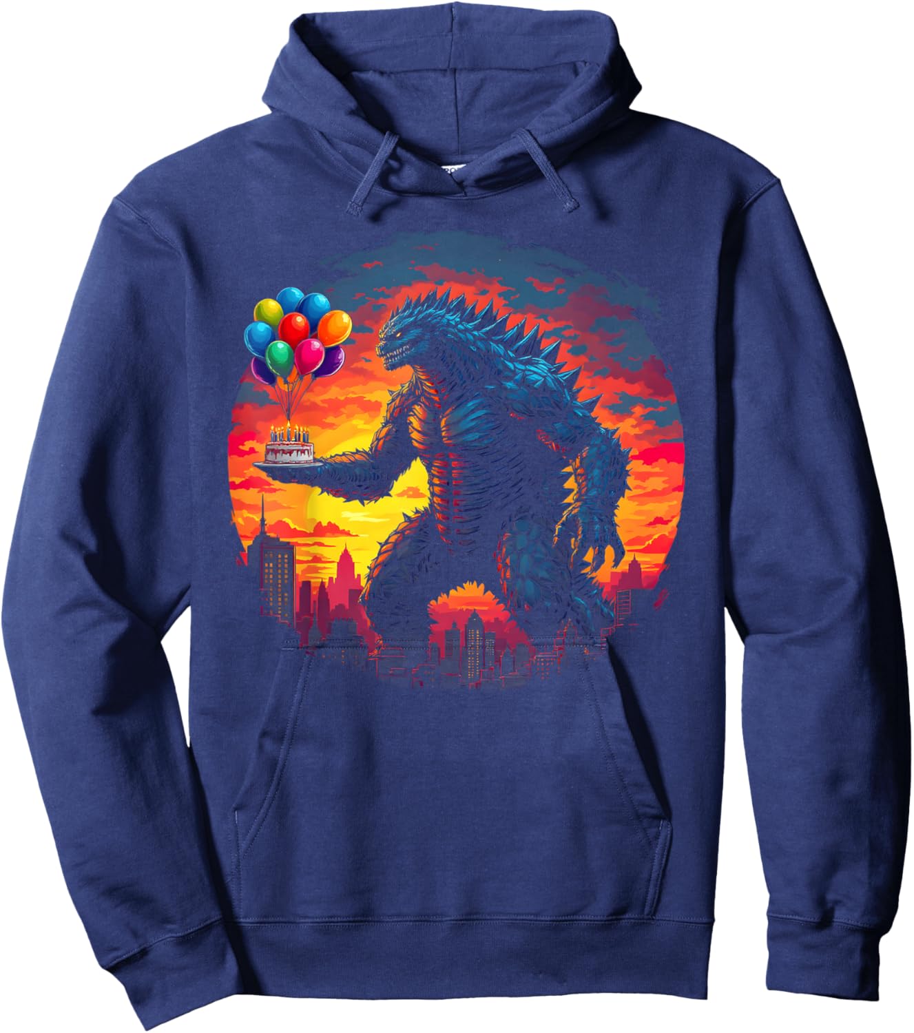 Kaiju Balloon And Cake Funny Japanese Monster Lover Birthday Hoodie - Hoodie | Navy