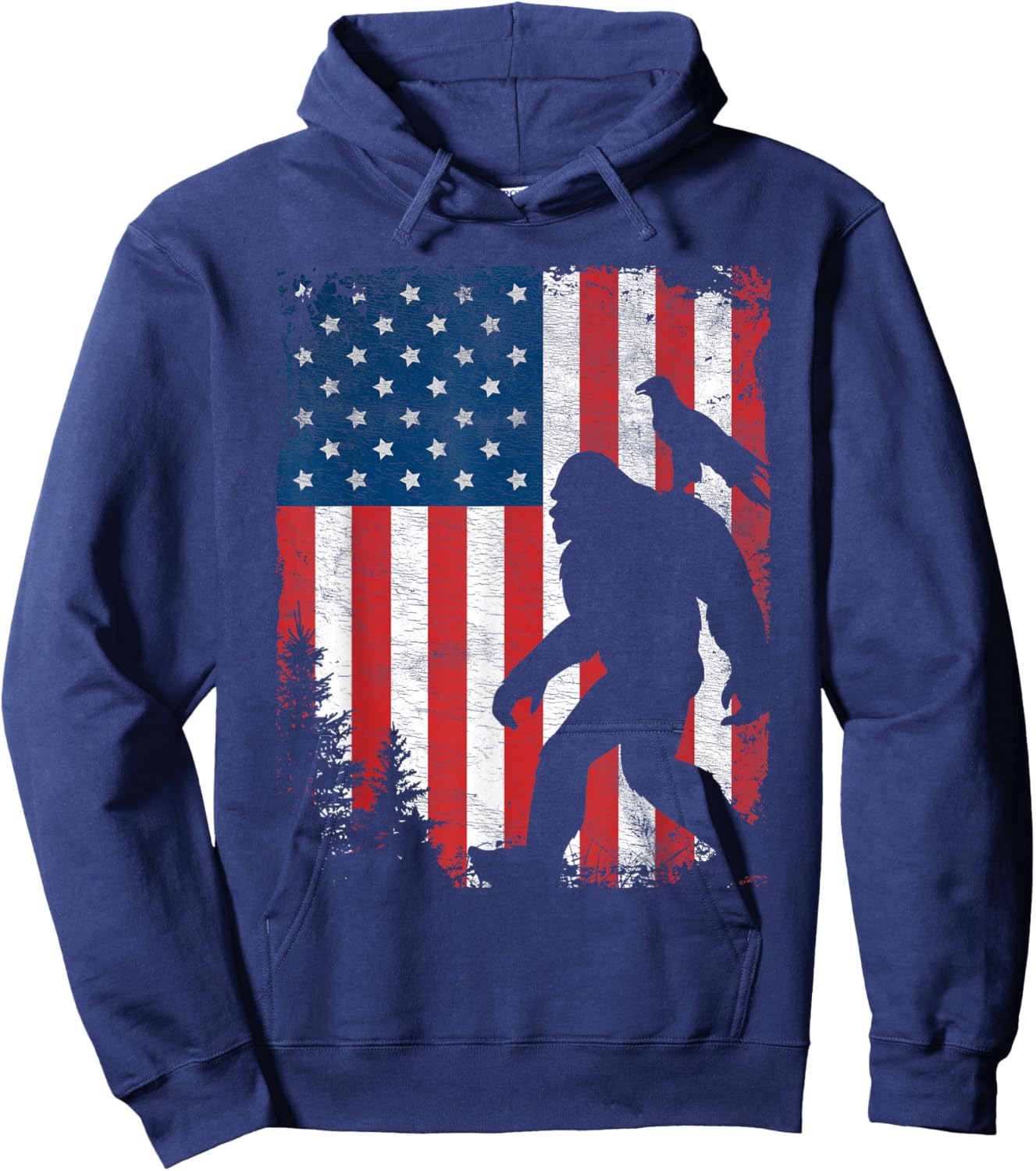Bigfoot 4th of July American Eagle USA Flag Patriotic Kids Hoodie - Hoodie | Navy