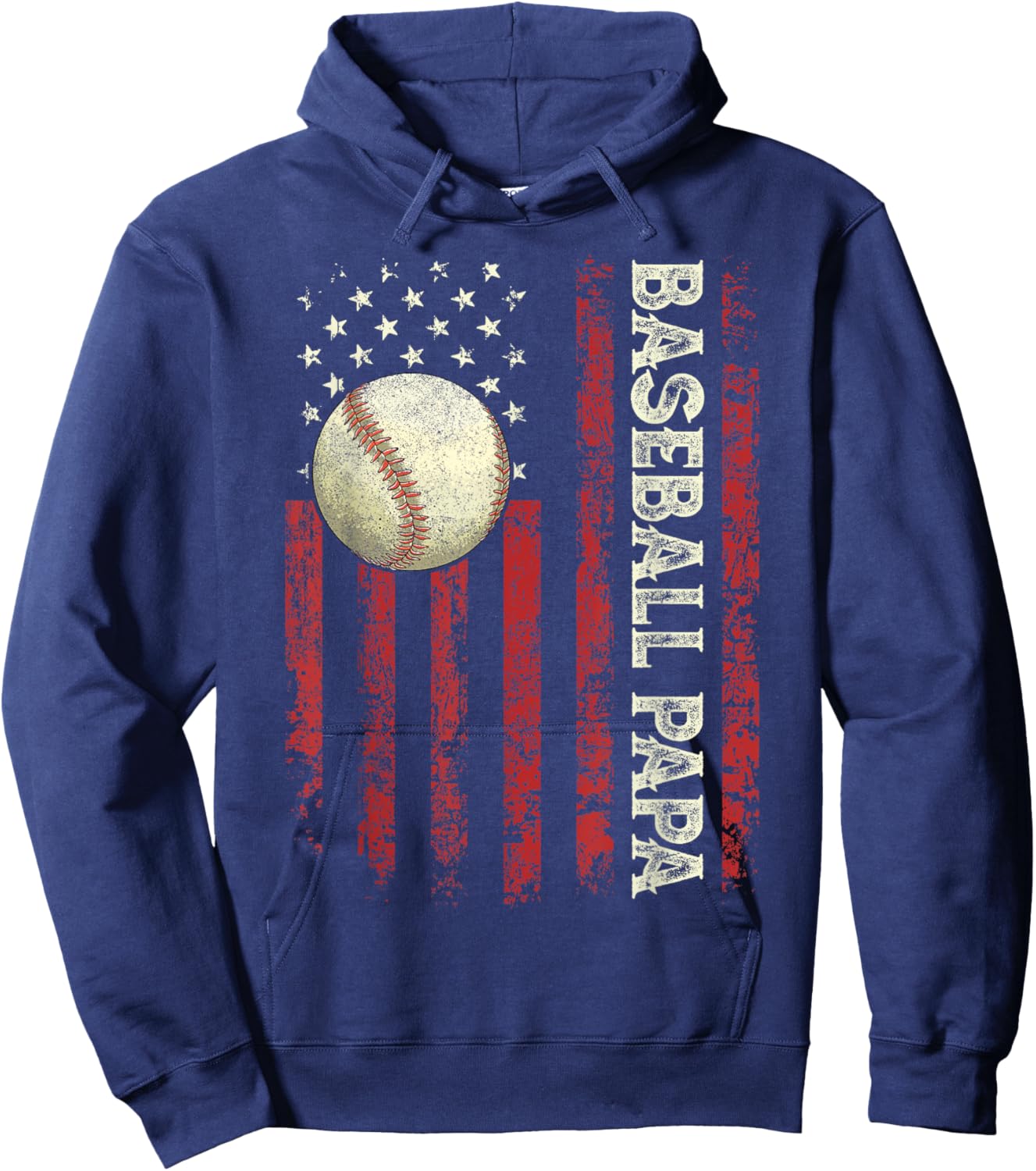 Father's Day Baseball Papa USA Flag Gifts Dad Men Baseball Hoodie - Hoodie | Navy