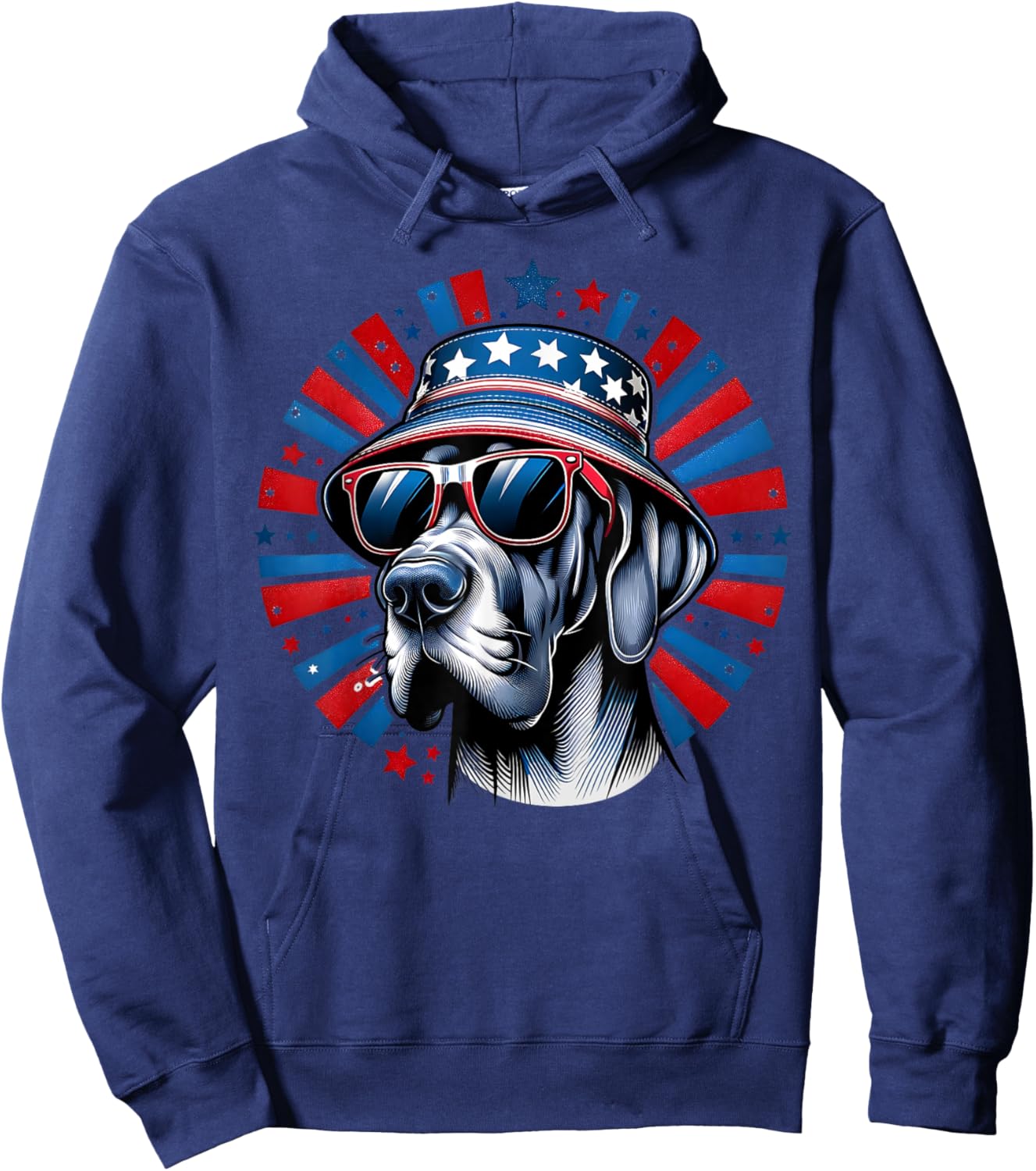 Red Blue Flag Patriotic USA 4th Of July Dog Lover Great Dane Hoodie - Hoodie | Navy