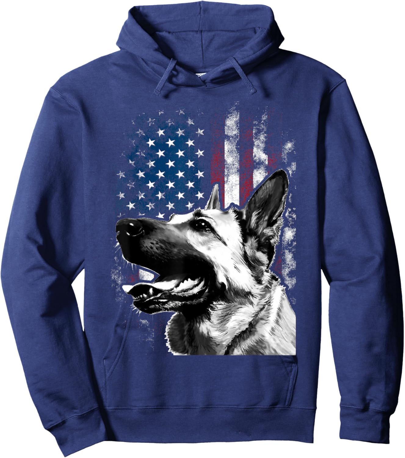Vintage Patriotic German Shepherd American Flag 4th Of July Hoodie - Hoodie | Navy