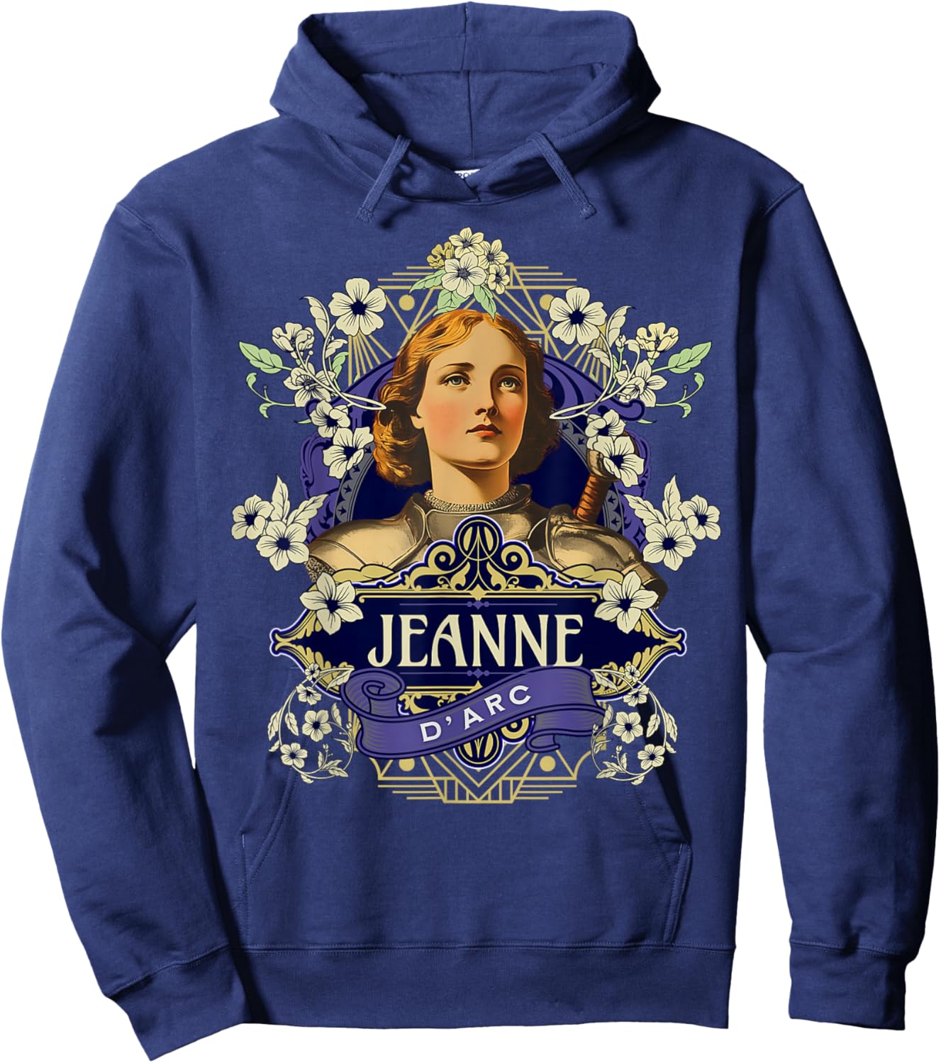 Jeanne D'Arc Jeanne D'Arc Vintage Art Nouveau Style Poster , Black, S Hoodie - Hoodie | Navy