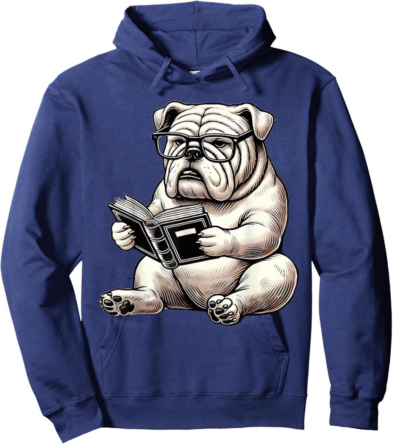 Cute Dog English Bulldog Reading Book Women Girls Kids Hoodie - Hoodie | Navy