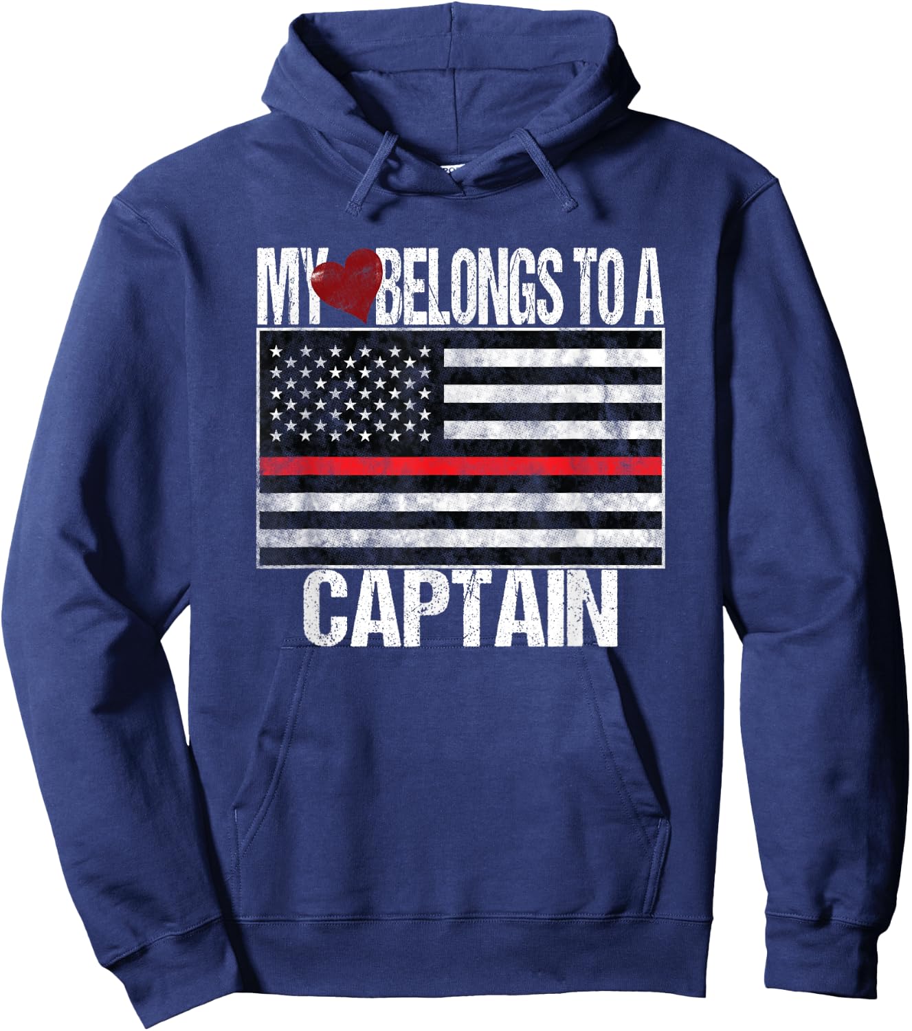Red Line Flag My Heart Belongs to a Captain Fire Department Hoodie - Hoodie | Navy