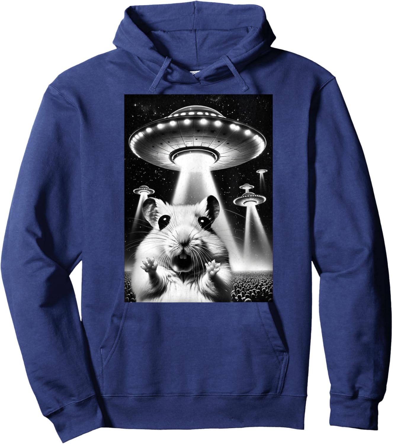 Hamster UFO | Funny Invasion Meme Alien Hamster UFO Selfie Hoodie - Hoodie | Navy