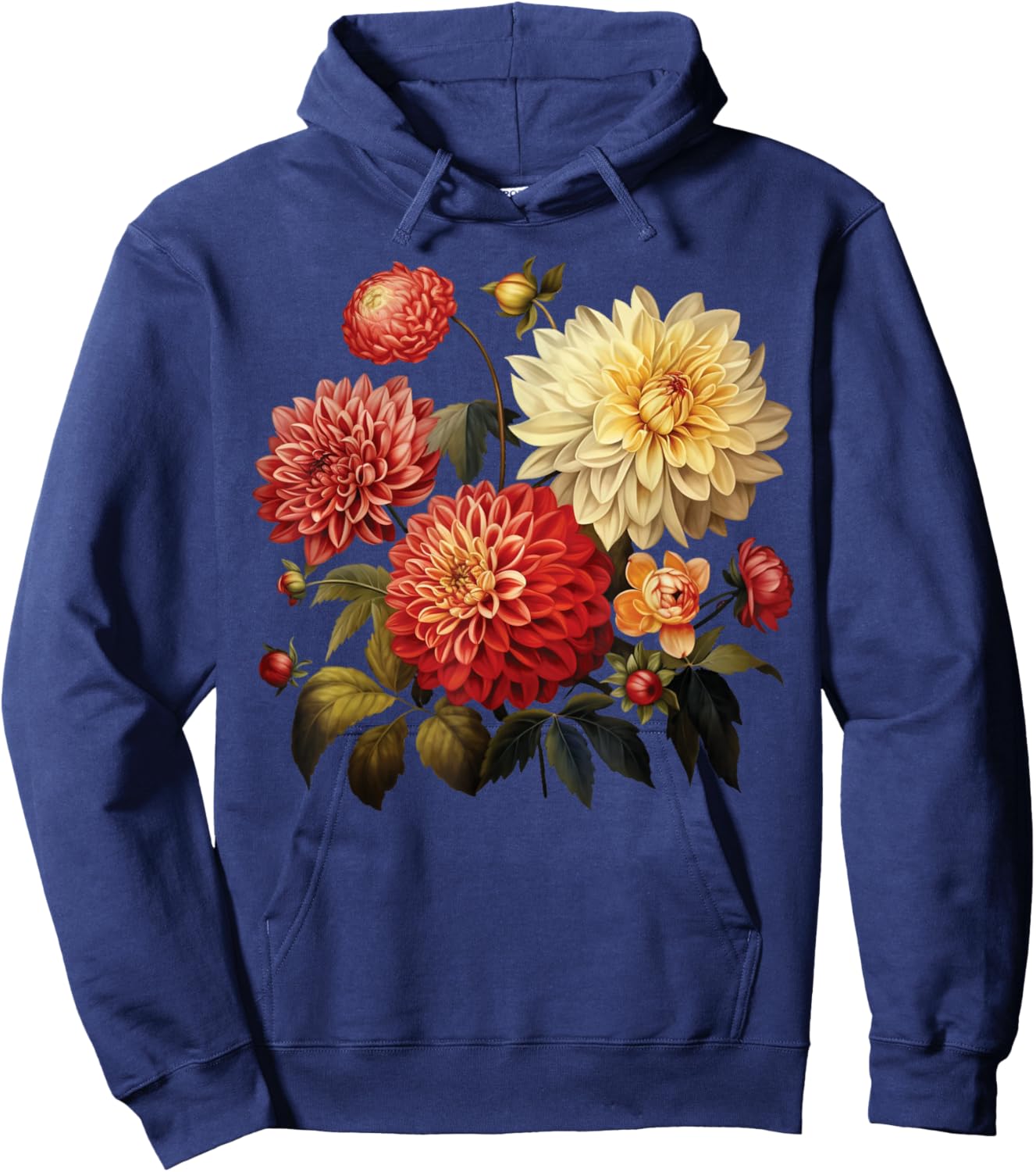 Vintage Graphic Floral Wildflower Dahlia - Women's Black Cotton 100% Short Sleeve - Small Hoodie - Hoodie | Navy