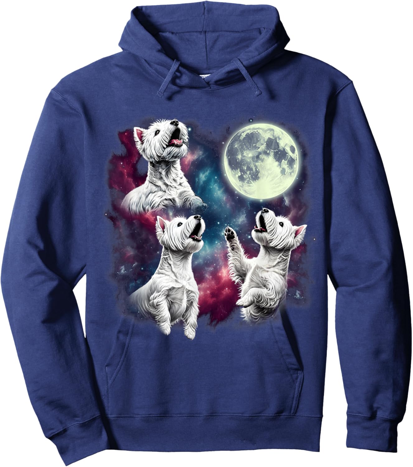 Three West Highland White Terriers Howling at Moon Funny Hoodie - Hoodie | Navy