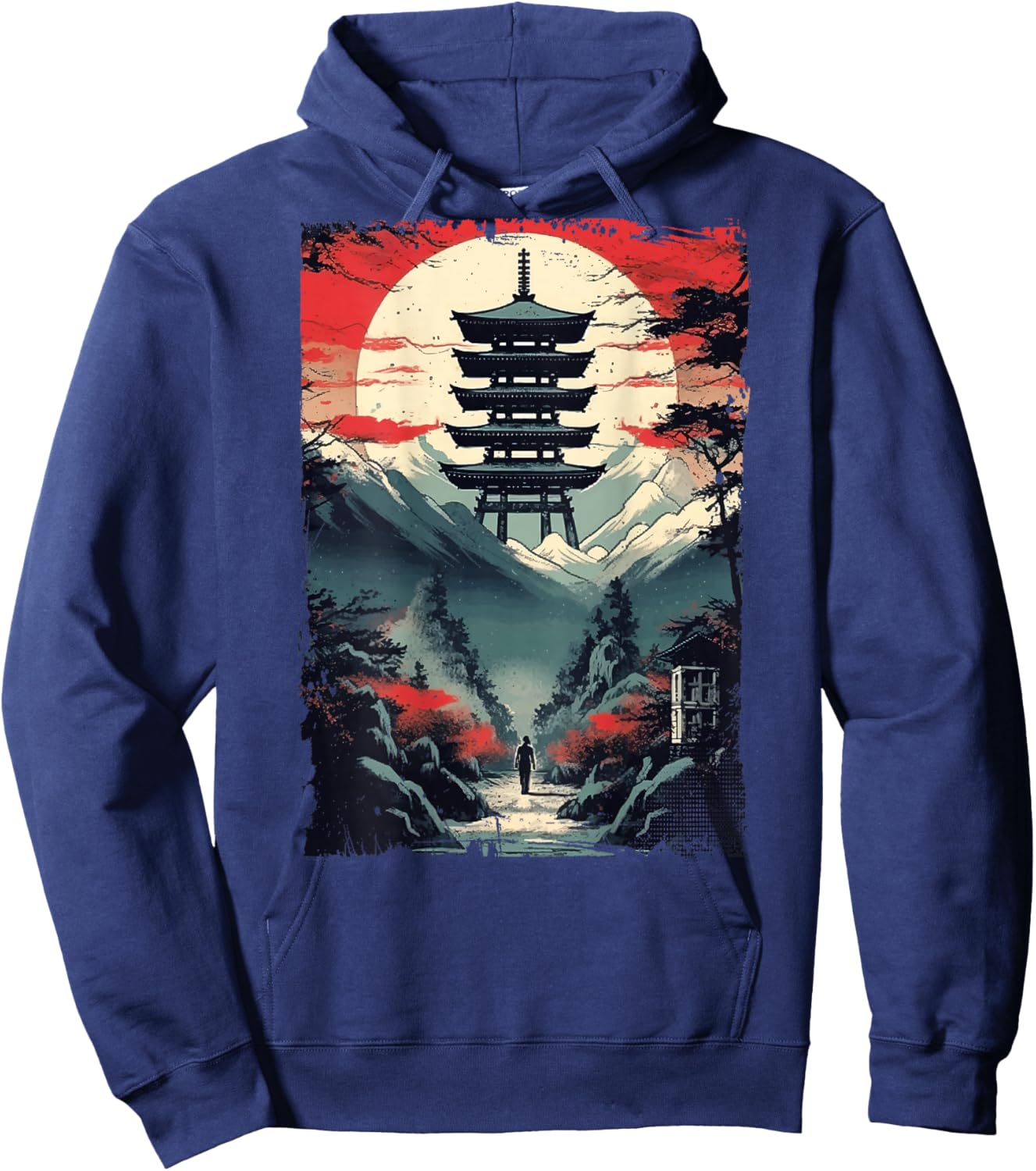 Japanese men walking Woodblock Art Spiritual (ART BACK) Hoodie - Hoodie | Navy