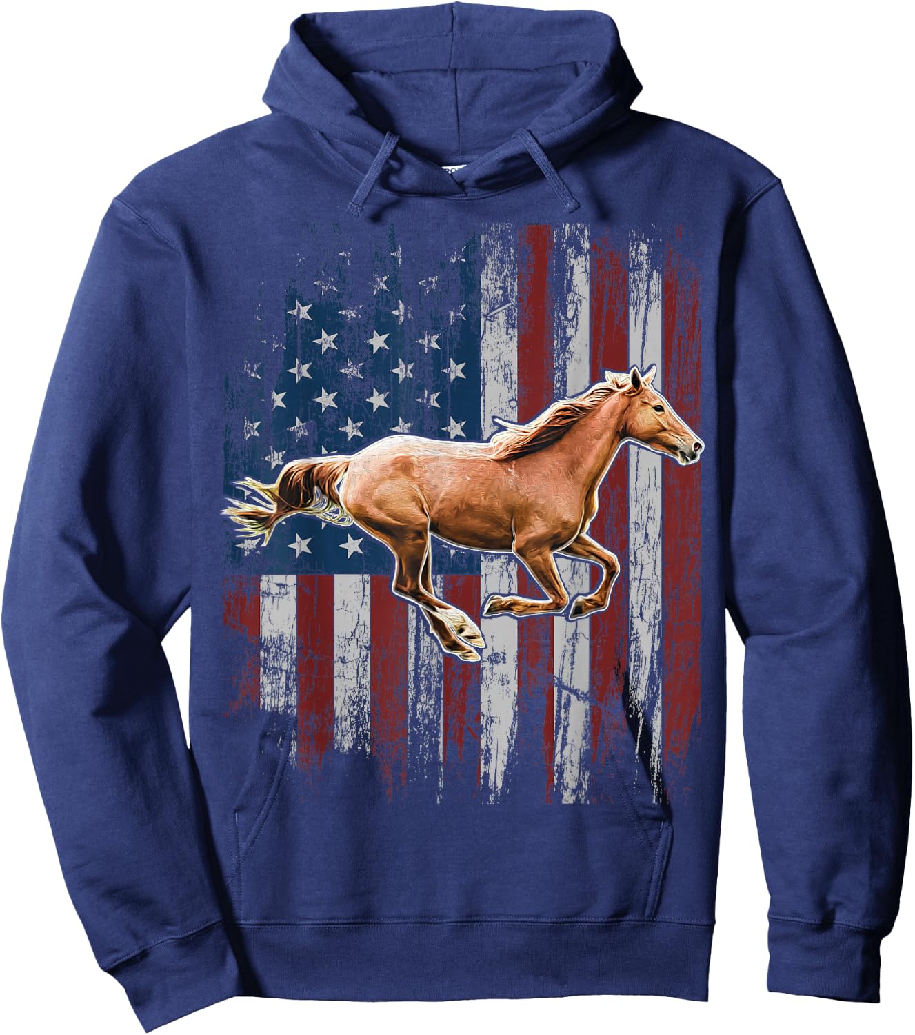 Patriotic Horse American Flag Horseback Riding Farm Gift Hoodie - Hoodie | Navy