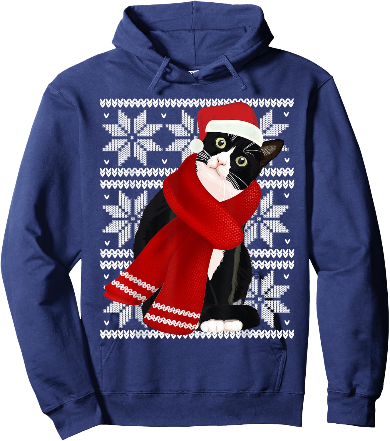 Ugly Christmas Black Cat Santa Hat Scarf Holiday Cute Men Women Kids Hoodie - Hoodie | Navy