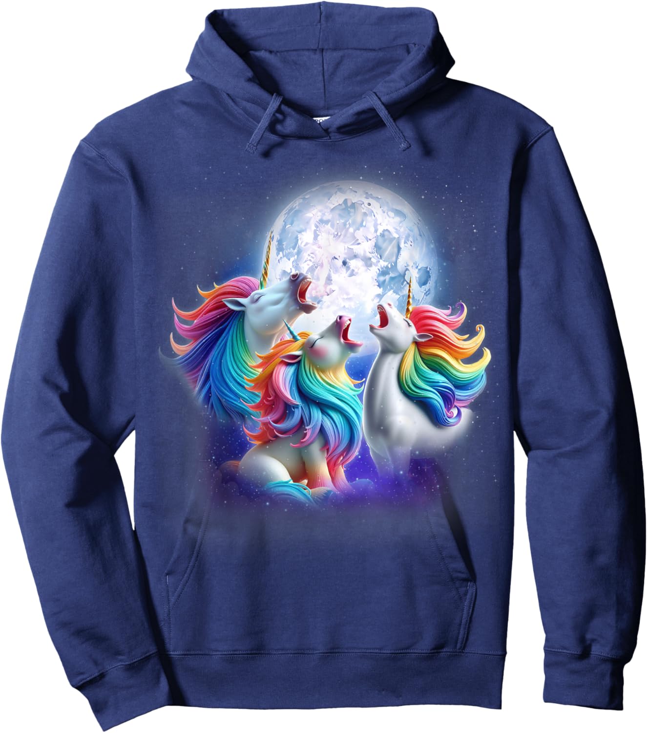 3 Unicorns Howling At The Moon Funny Mythical Unicorn Lover Hoodie - Hoodie | Navy