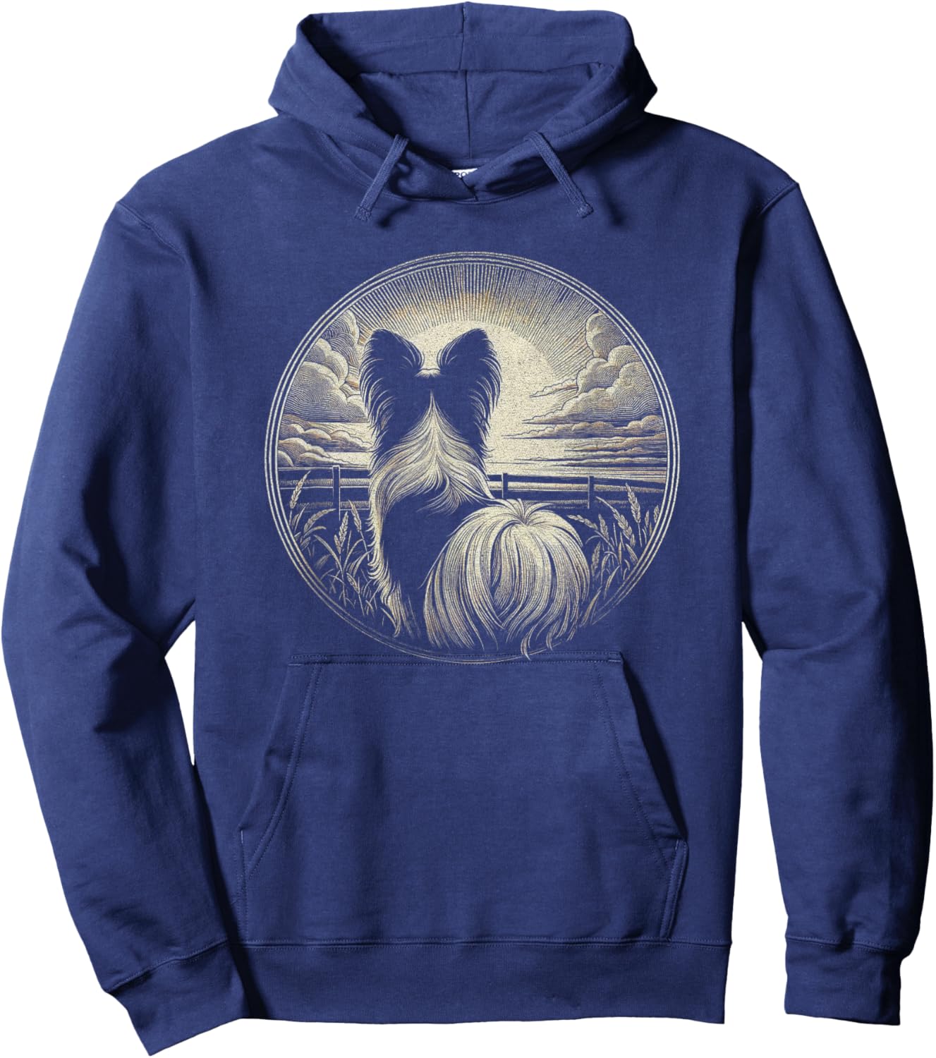 Vintage Papillon Dog Nature Scene Graphic Art Design Hoodie - Hoodie | Navy