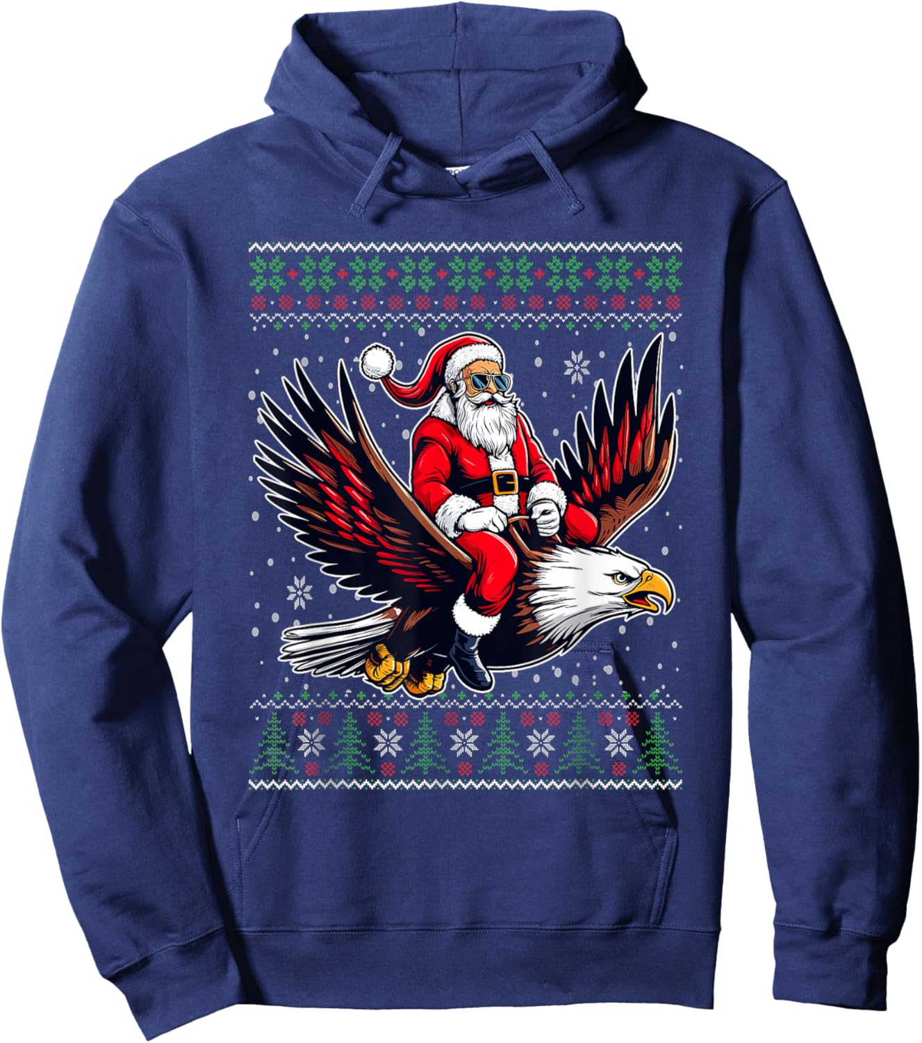 Christmas Santa Riding Eagle Ugly Christmas Sweater Hoodie - Hoodie | Navy