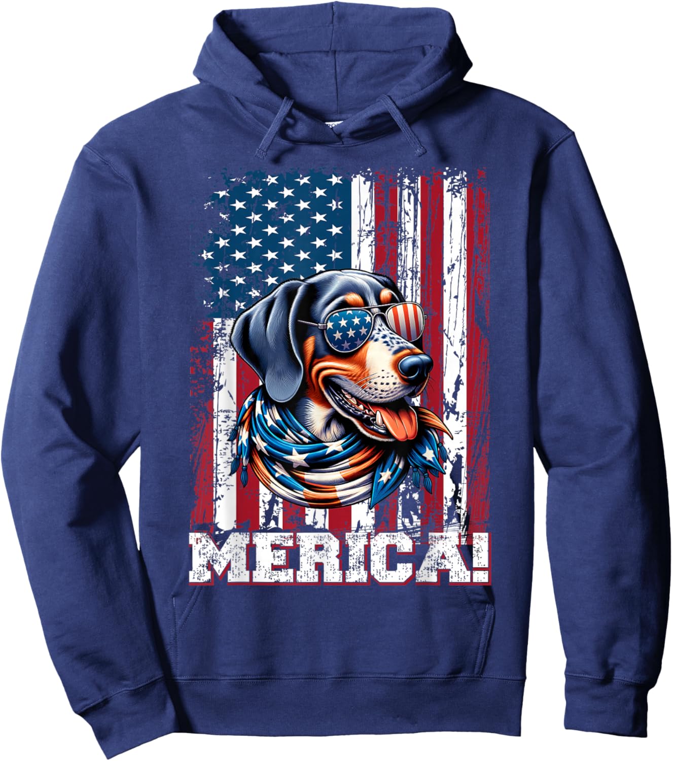 Bluetick Coonhound Dog Lover US Flag 4th Of July Patriotic Hoodie - Hoodie | Navy