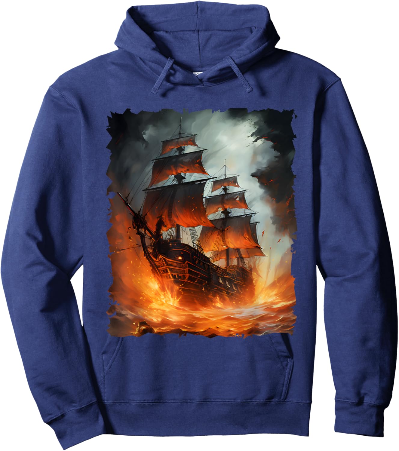 Colorful Pirate Ship Sailing Storm Ship Sails Hoodie - Hoodie | Navy