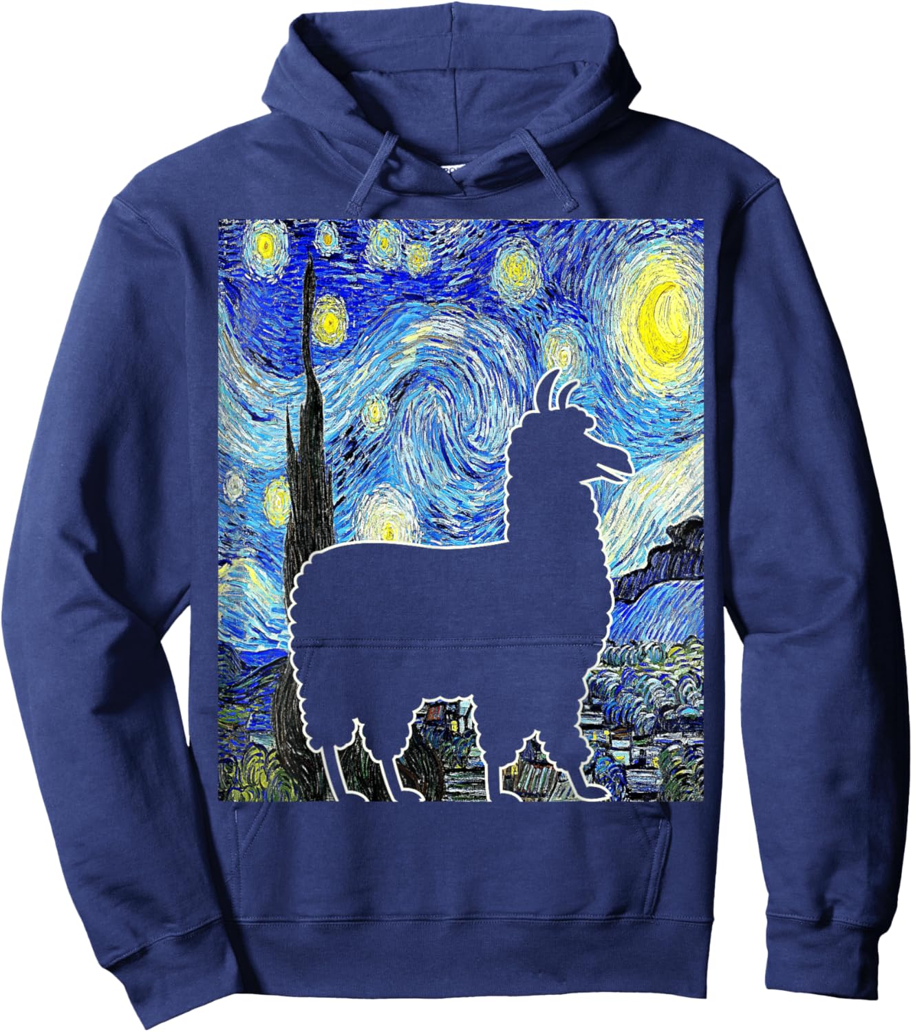 Llama Starry Night Alpaca Van Gogh Llama Painting Hoodie - Hoodie | Navy