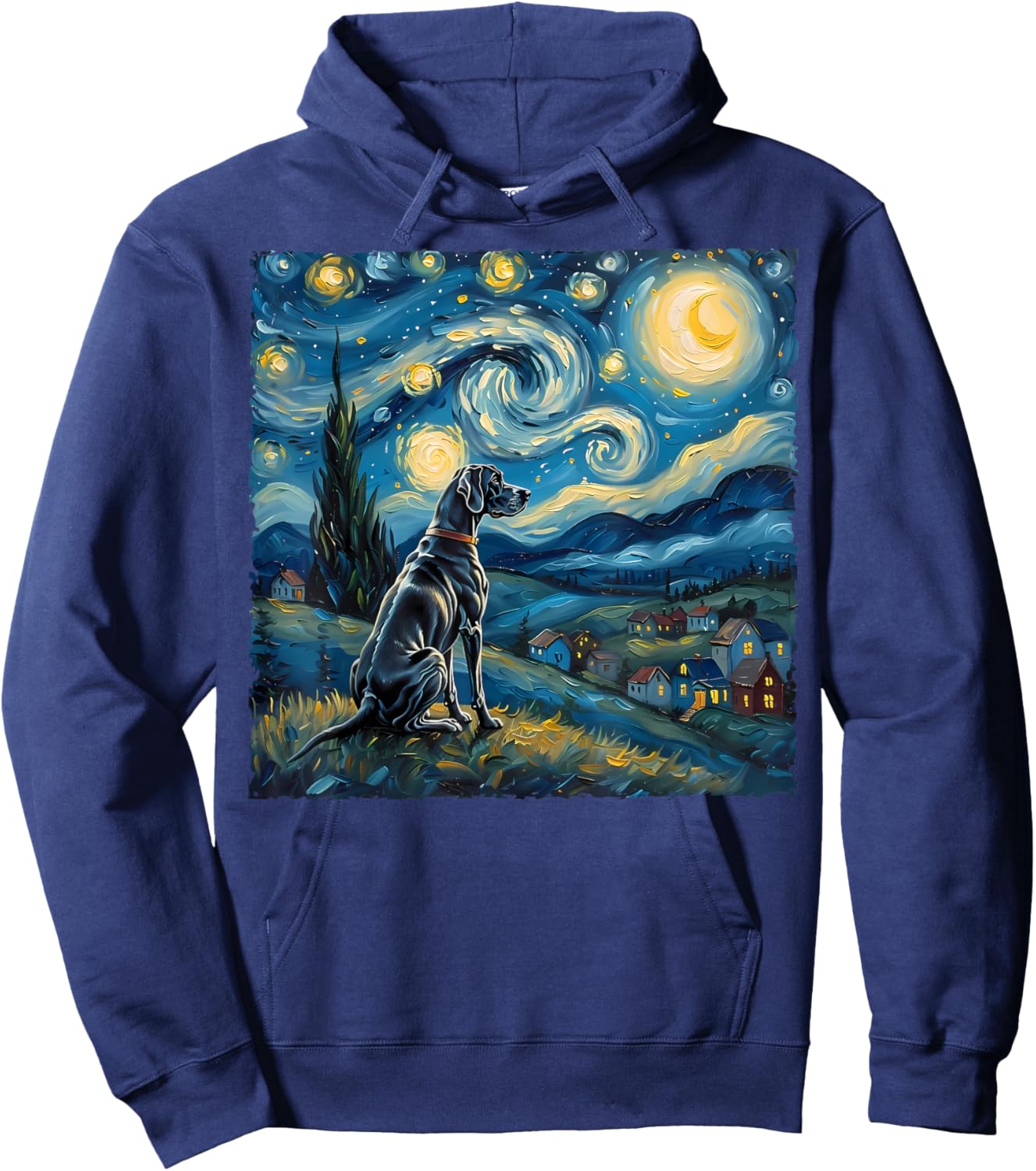 Great Dane Dog Lovers Starry Night Van Gogh Style Painting Women Girls Kids Hoodie - Hoodie | Navy
