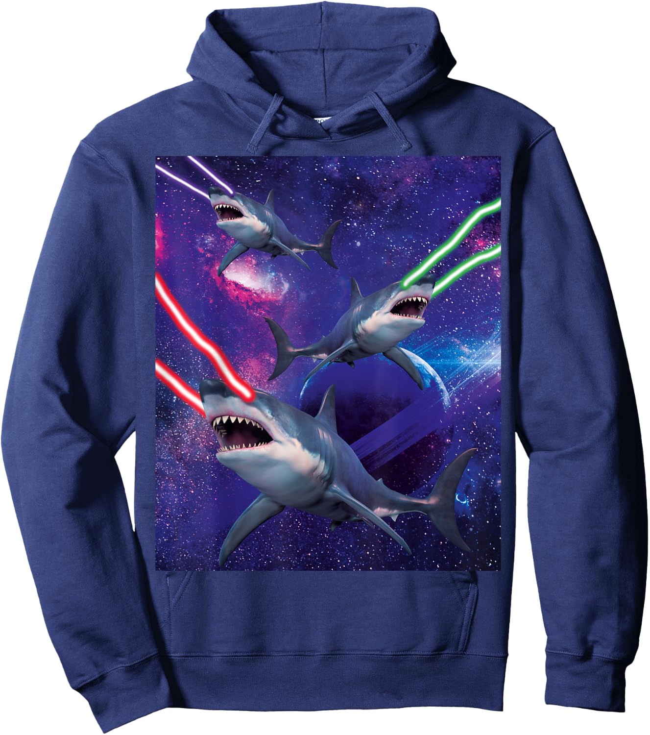 Galactic Space Sharks Attack With Lasers Funny Shark Hoodie - Hoodie | Navy