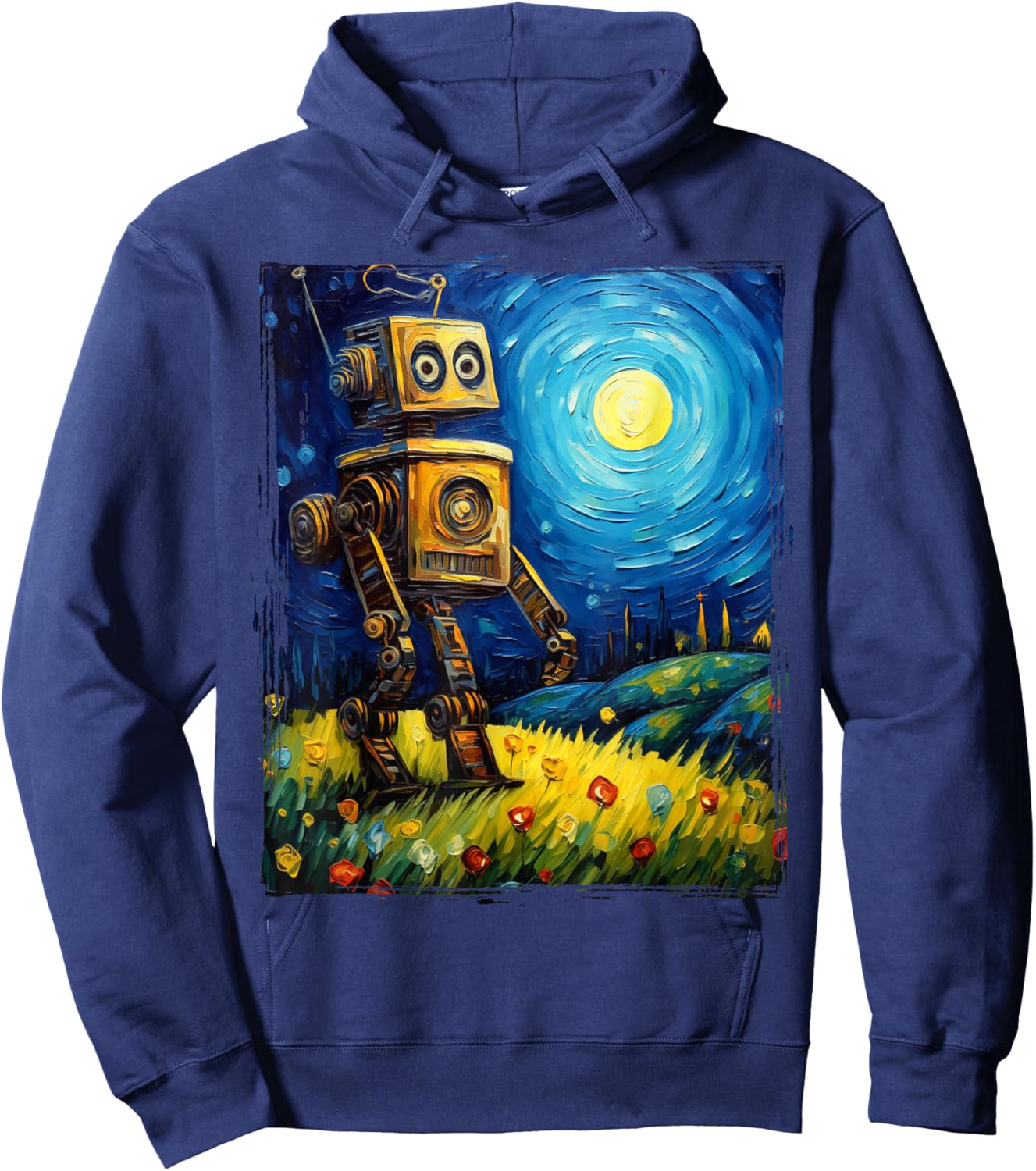 Vintage Robot Art Van Gogh Toy Robot Builder Robotics Hoodie - Hoodie | Navy