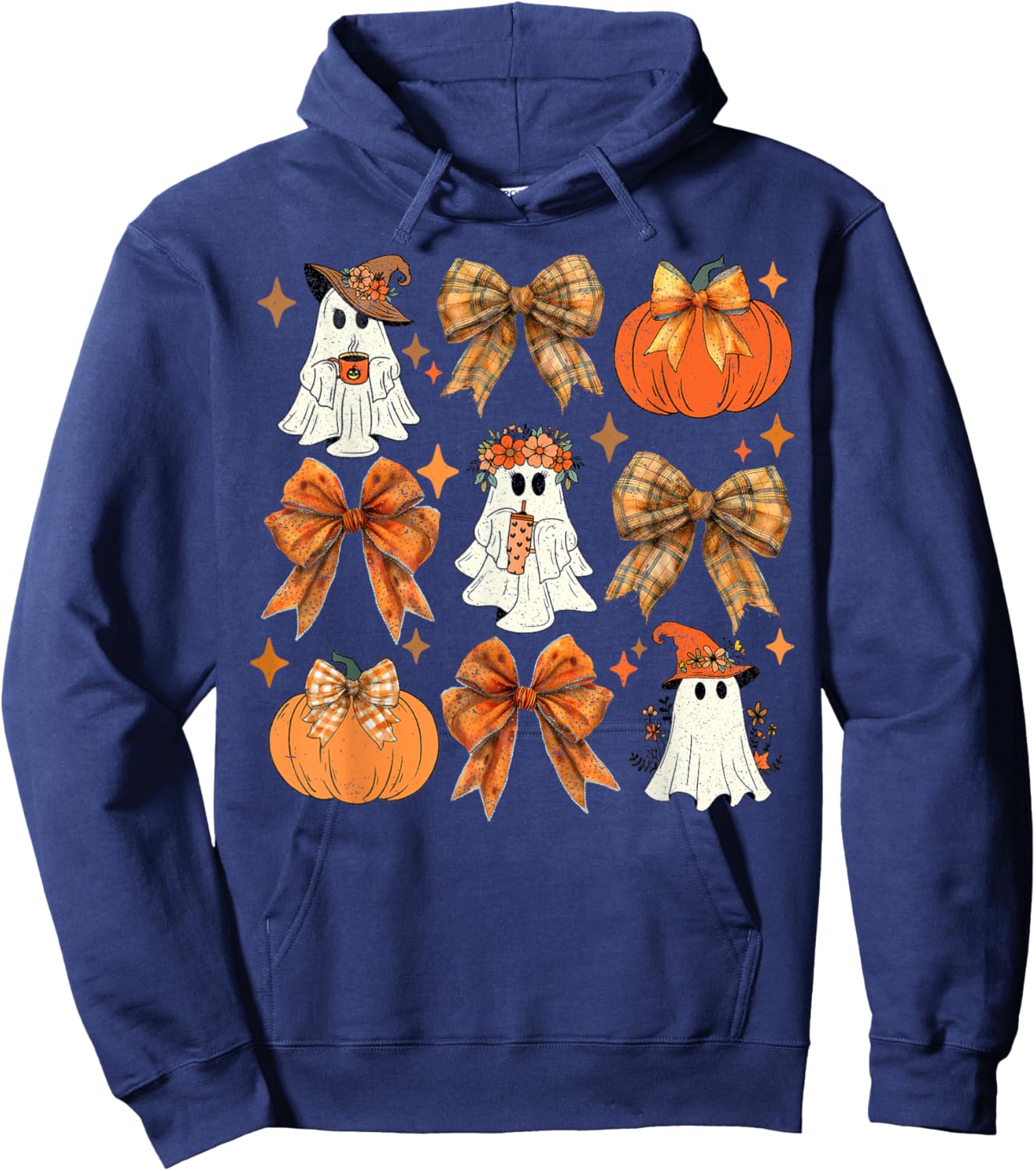 Funny Halloween Fall Coquette Bow Pumpkin Cute Ghost Costume Hoodie - Hoodie | Navy