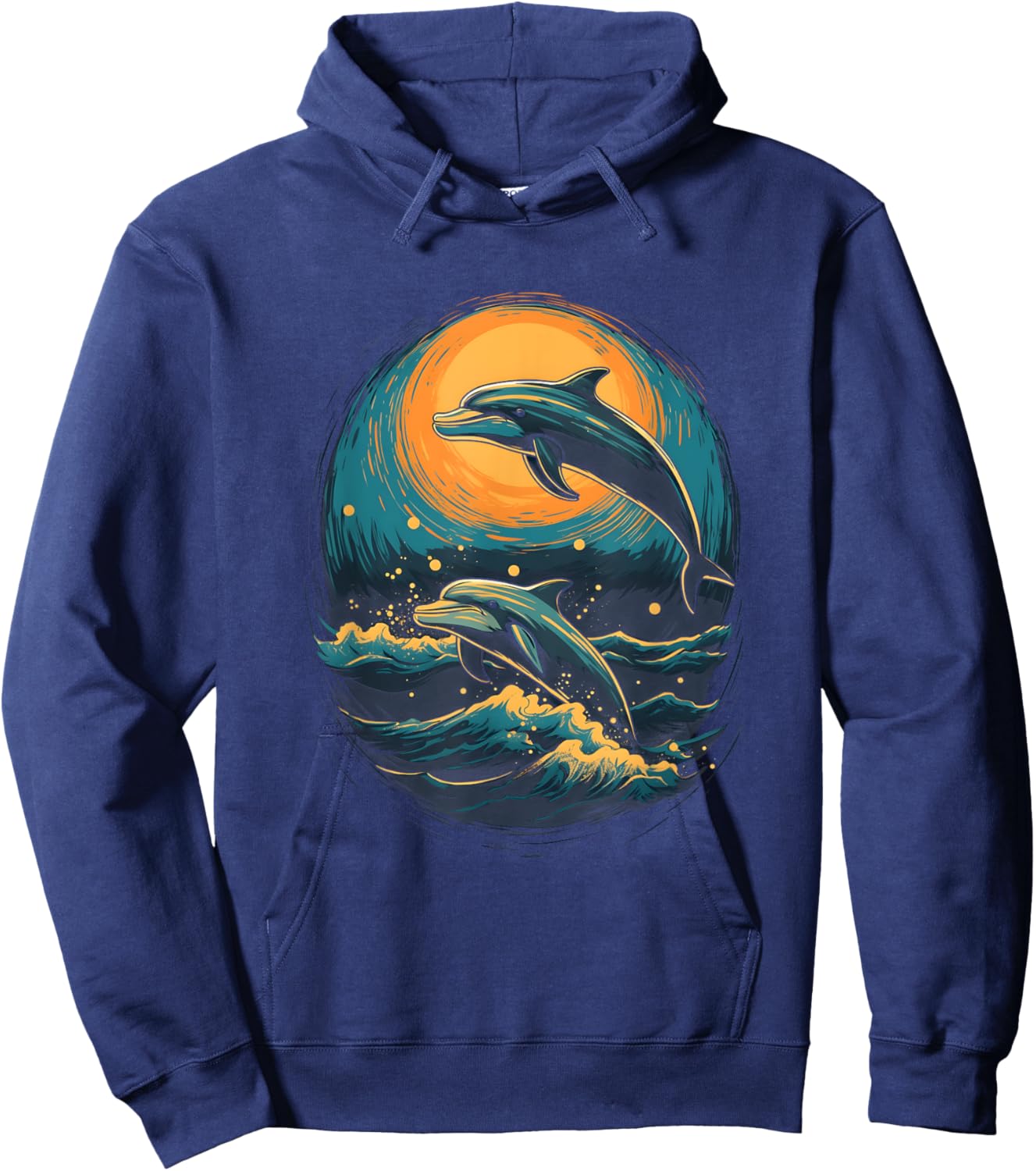 Dolphins At The Moon Parody 3 Dolphin Moon Ocean Life Hoodie - Hoodie | Navy