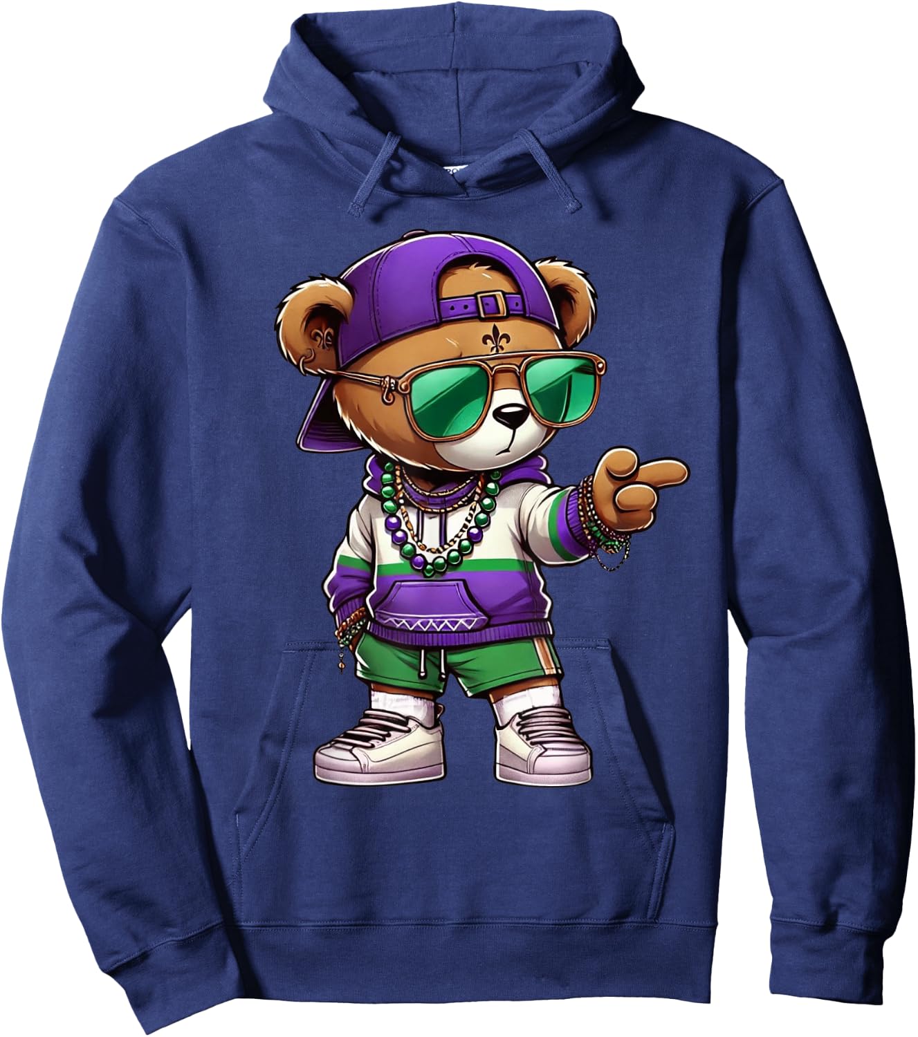 Mardi Gras Teddy Bear For Boys Men Hip Hop New Orleans Hoodie - Hoodie | Navy