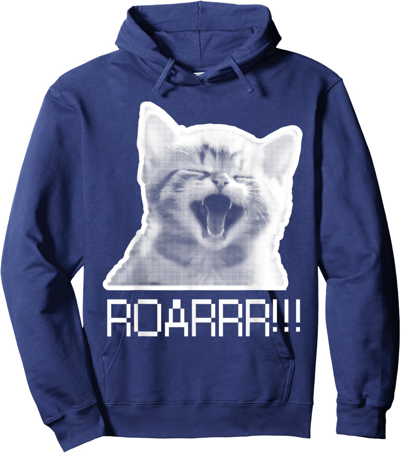 Roarr! Cute Kitten roars Cat Lover retro pixel Design funny Hoodie - Hoodie | Navy
