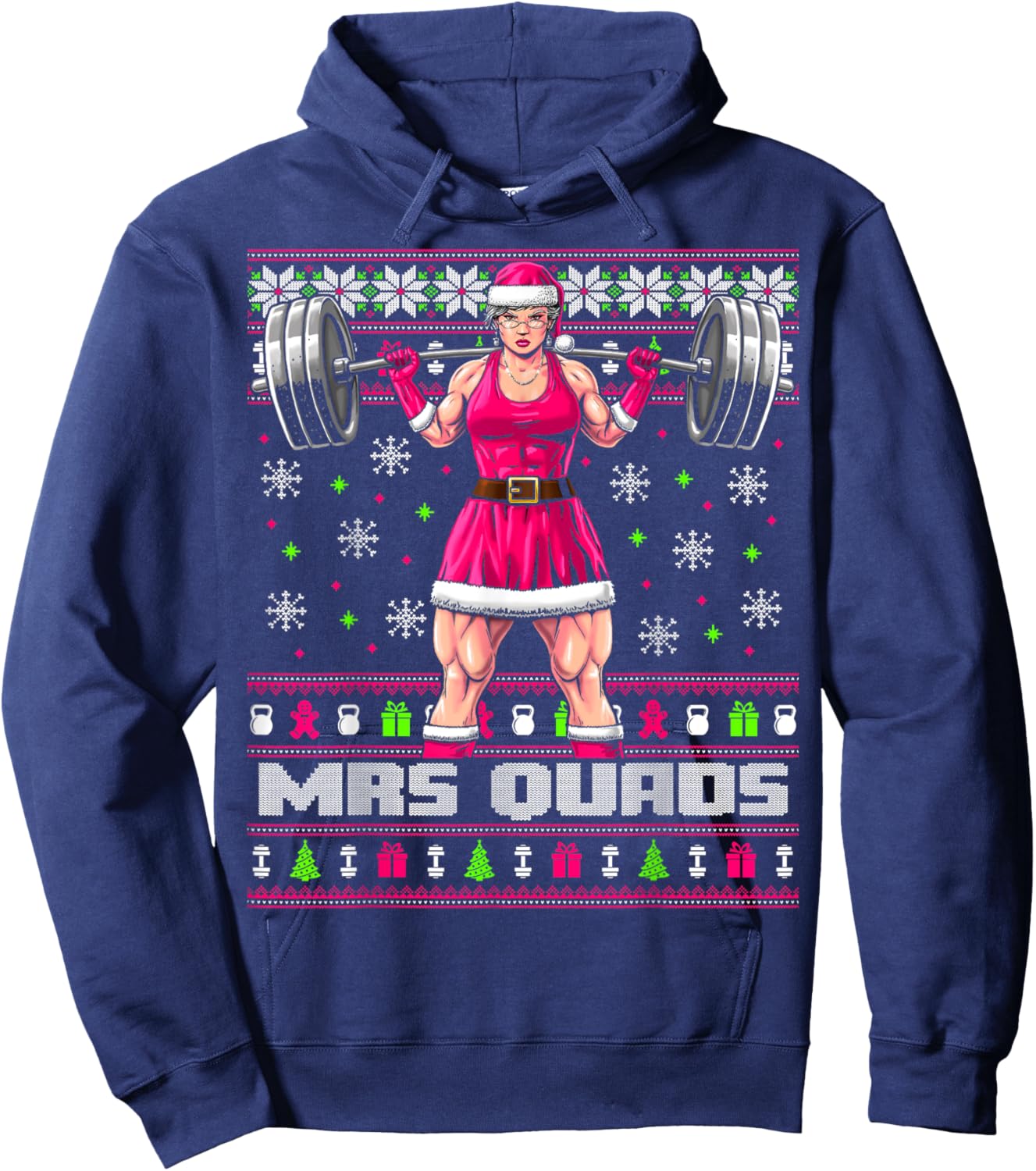Mrs. Quads Funny Gym Ugly Christmas Sweater Women Cute Pink Hoodie - Hoodie | Navy