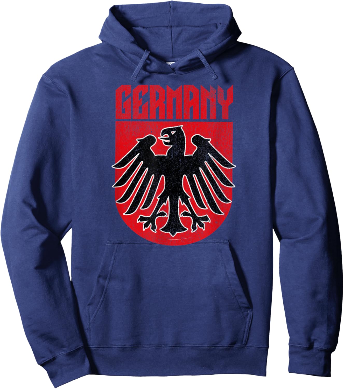 All Things German Boutique Vintage German Eagle Deutschland Red Retro Travel - Small - Black Hoodie - Hoodie | Navy
