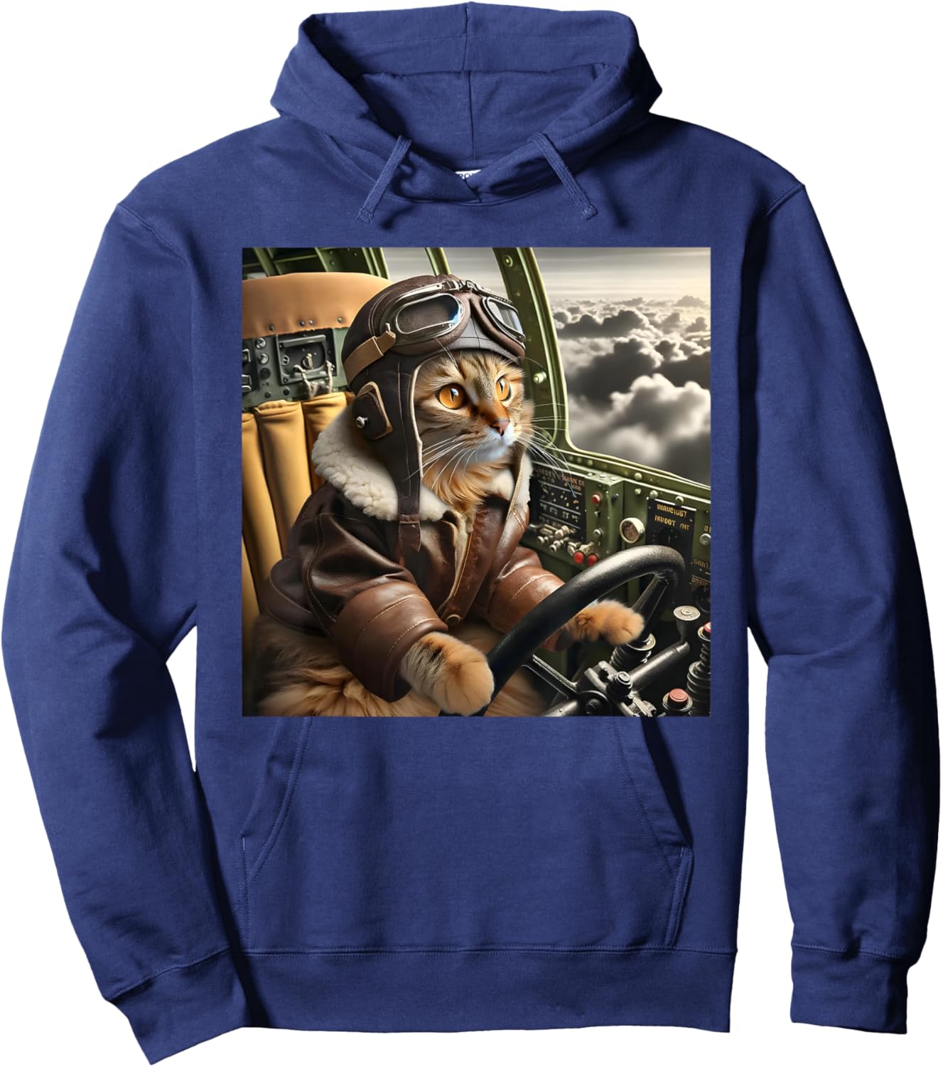 Vintage Cat Pilot - Cat pilots a cool fighter plane. Hoodie - Hoodie | Navy