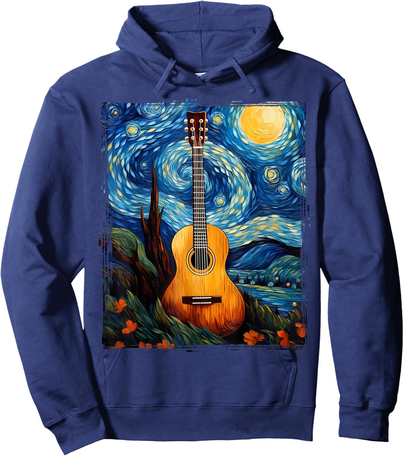 Acoustic Guitar Funny Art Van Gogh music instrument Hoodie - Hoodie | Navy