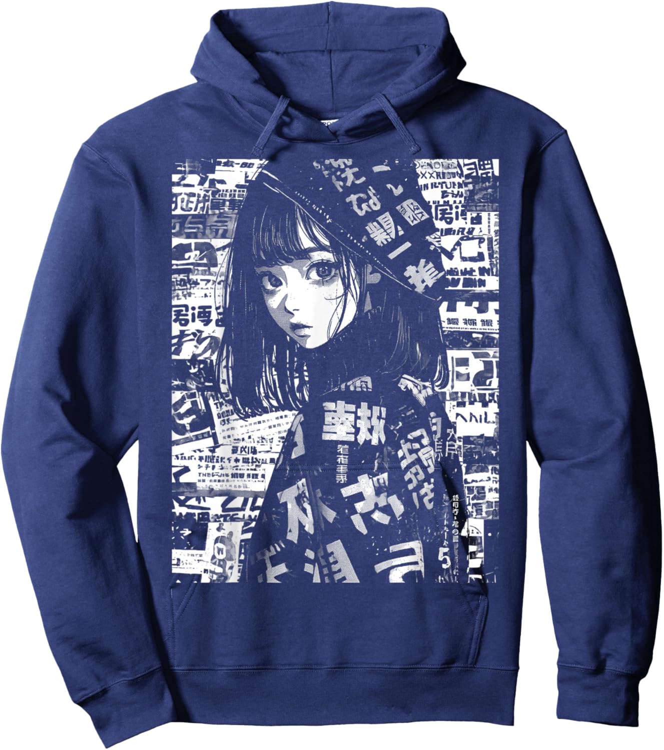 80s 90s Anime Manga Girl Kawaii Grunge Streetwear Harajuku Hoodie - Hoodie | Navy