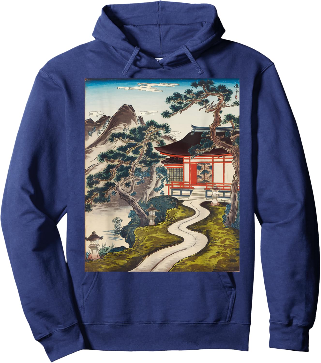 Japanese Buddhist Temple Zen Art Japanese Painting Vintage Hoodie - Hoodie | Navy