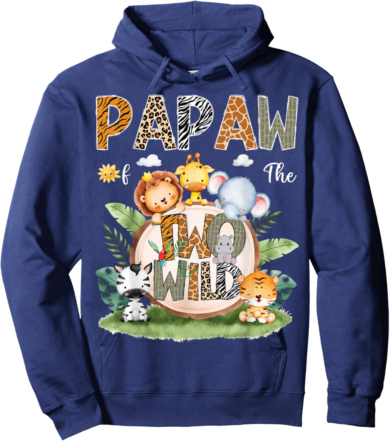 Papaw Of The Two Wild 2Nd Birthday Safari Animal Lover Hoodie - Hoodie | Navy