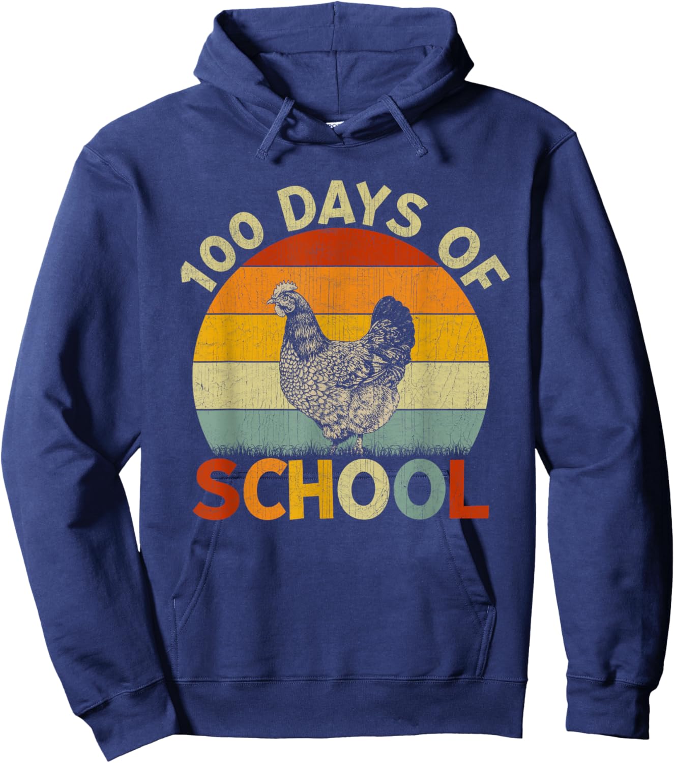 Chicken Retro Boys Girls Teachers 100th Day of School Hoodie - Hoodie | Navy