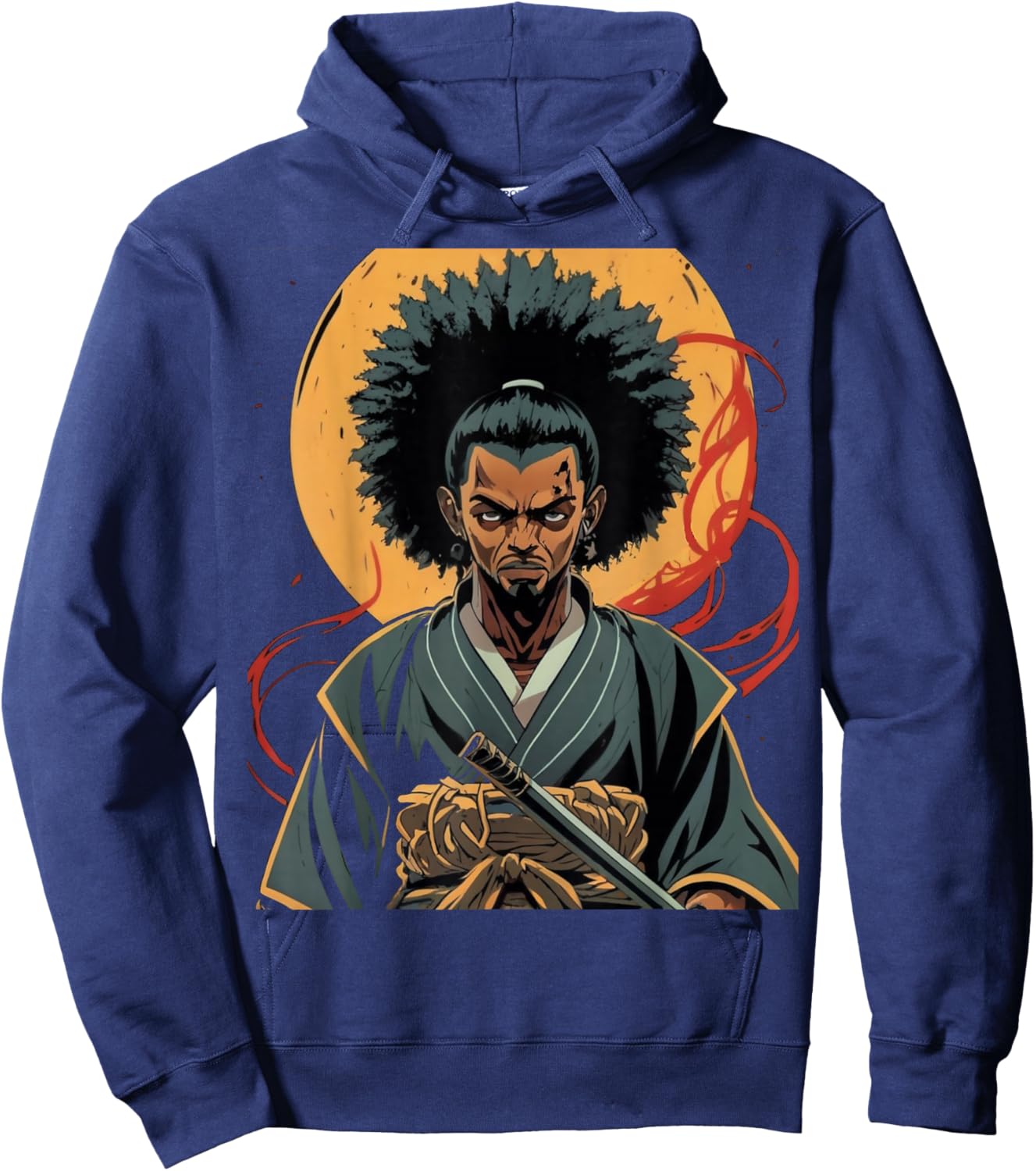 Afro American Samurai Anime Cartoon Japanese Bushido Warrior Hoodie - Hoodie | Navy